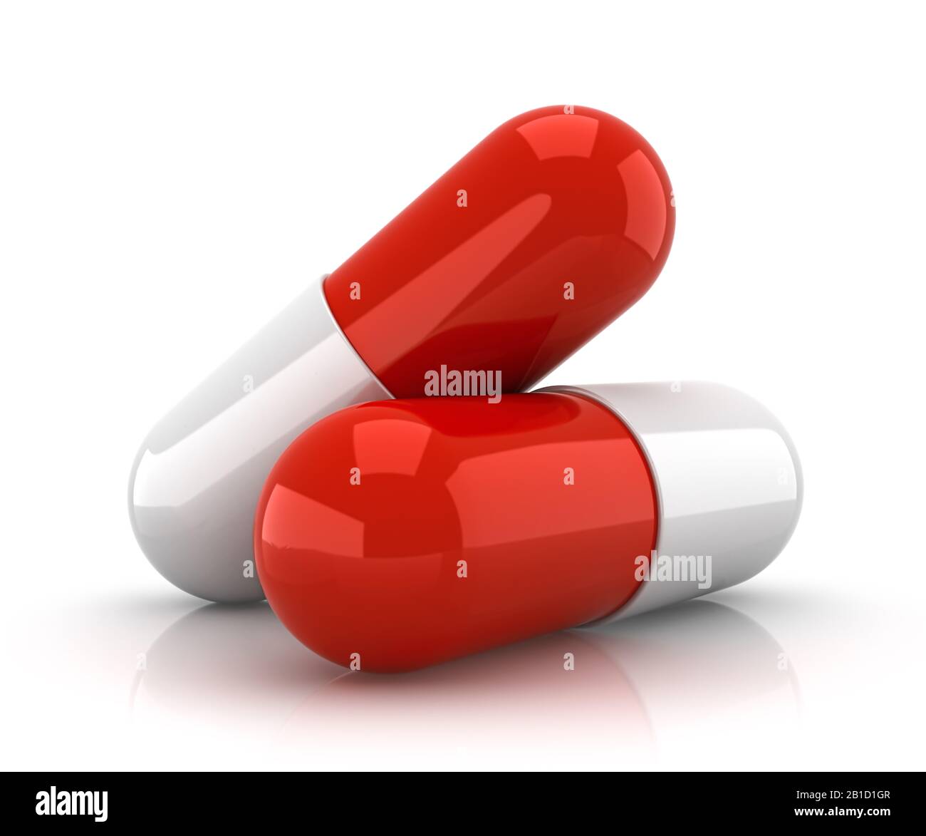 Two red and white pills - 3d render Stock Photo