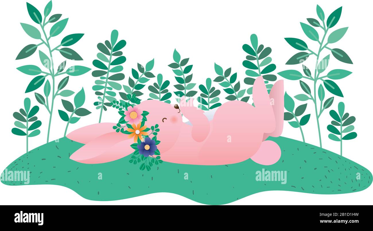 Cute rabbit cartoon with flowers crown vector design Stock Vector Image ...