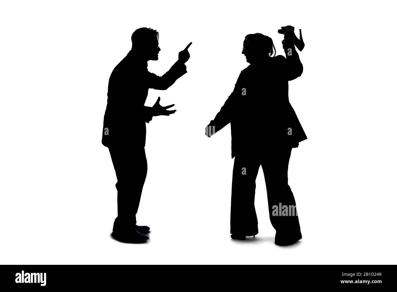 Silhouette of anonymous people on a white background fighting and being ...