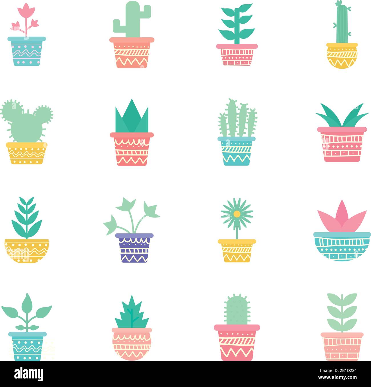 Isolated plants inside pots block gradient style icon set vector design ...