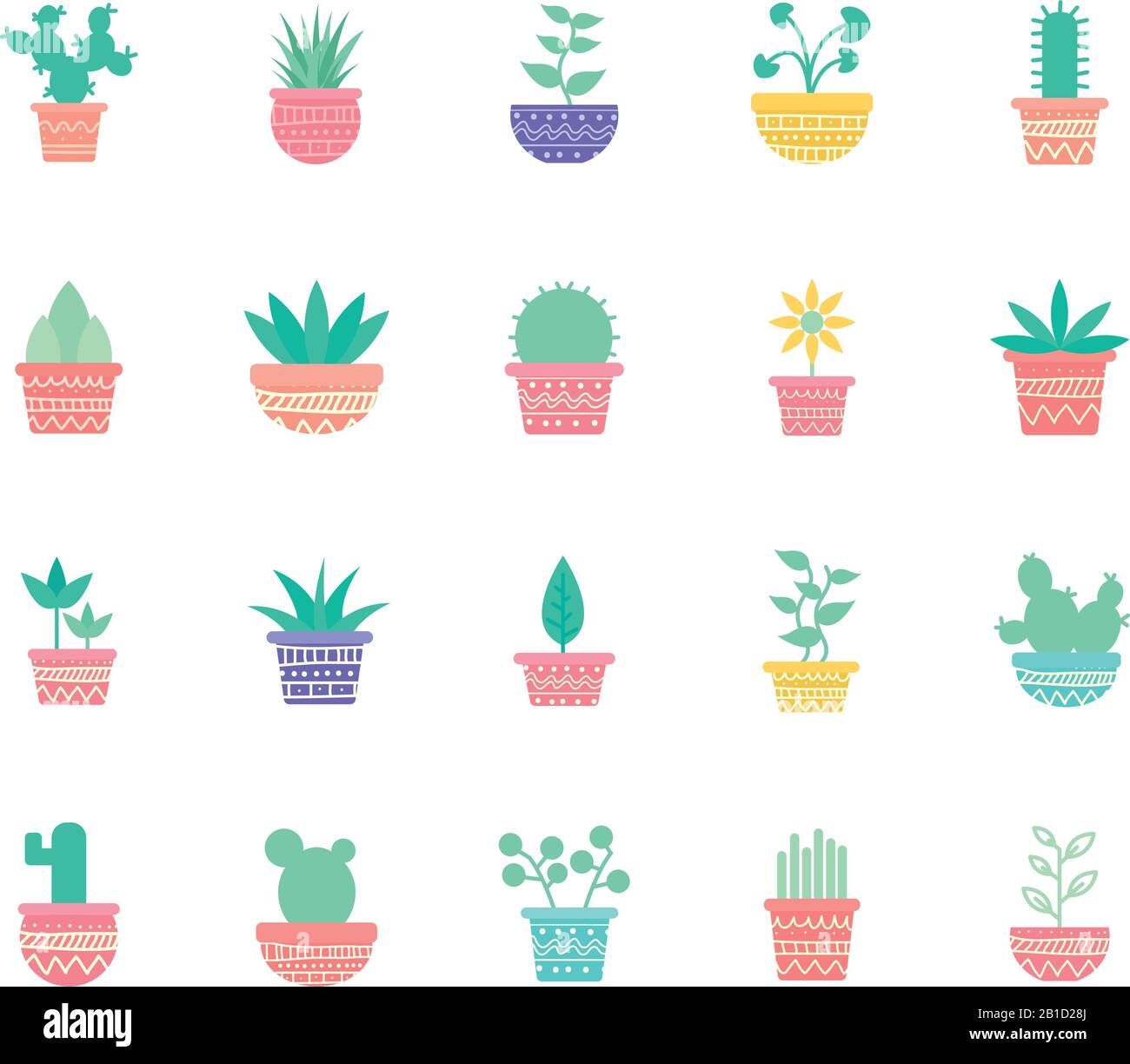 Isolated plants inside pots block gradient style icon set vector design ...