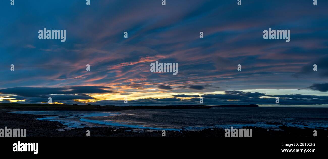 Sunset over Dunnet Head from St John's Point, near the village of Mey, Caithness, Scotland, UK Stock Photo