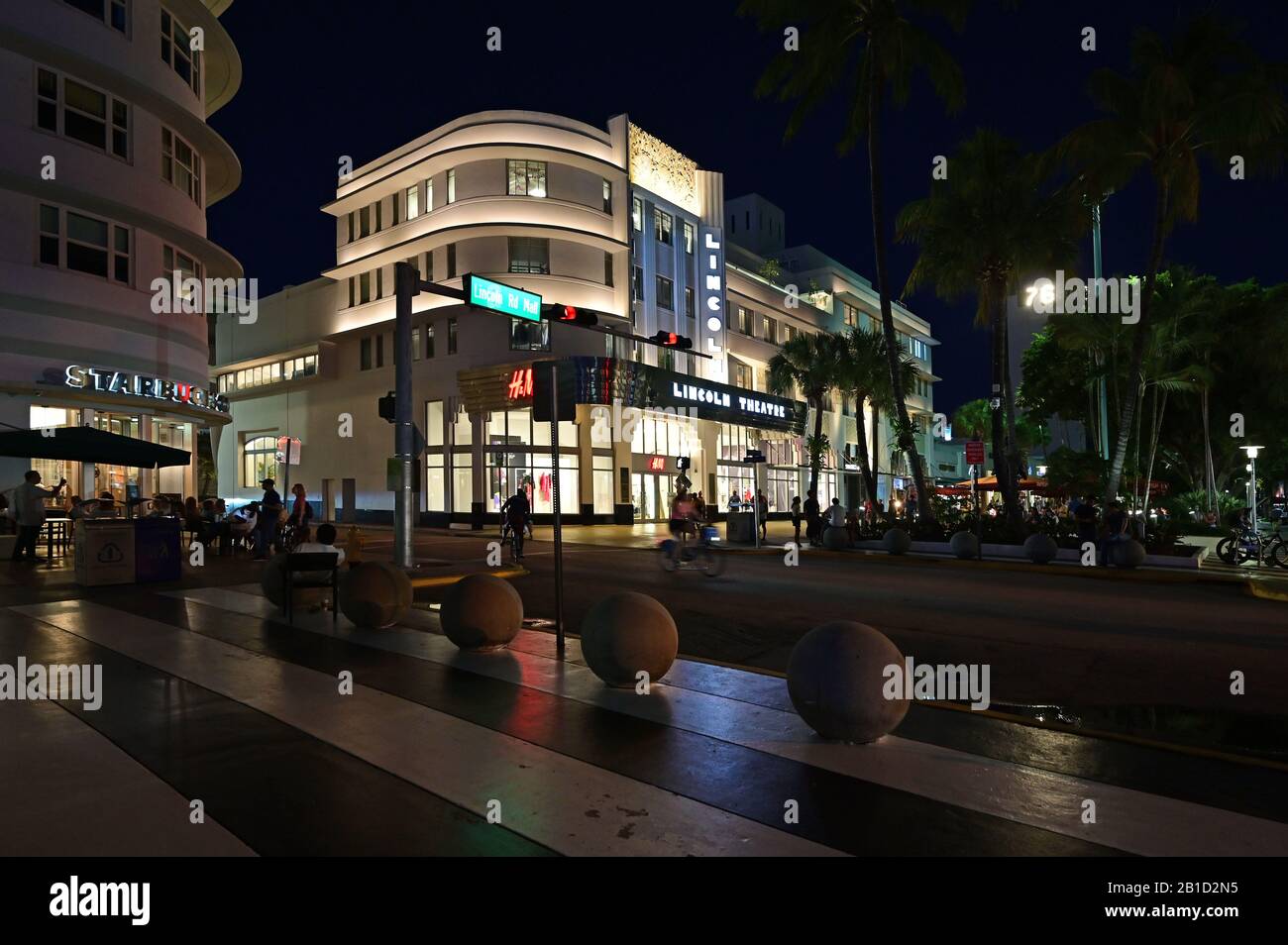 Miami Beach, Florida - February 17, 2020 - Lincoln Theatre on Lincoln Road Mall at night. Stock Photo