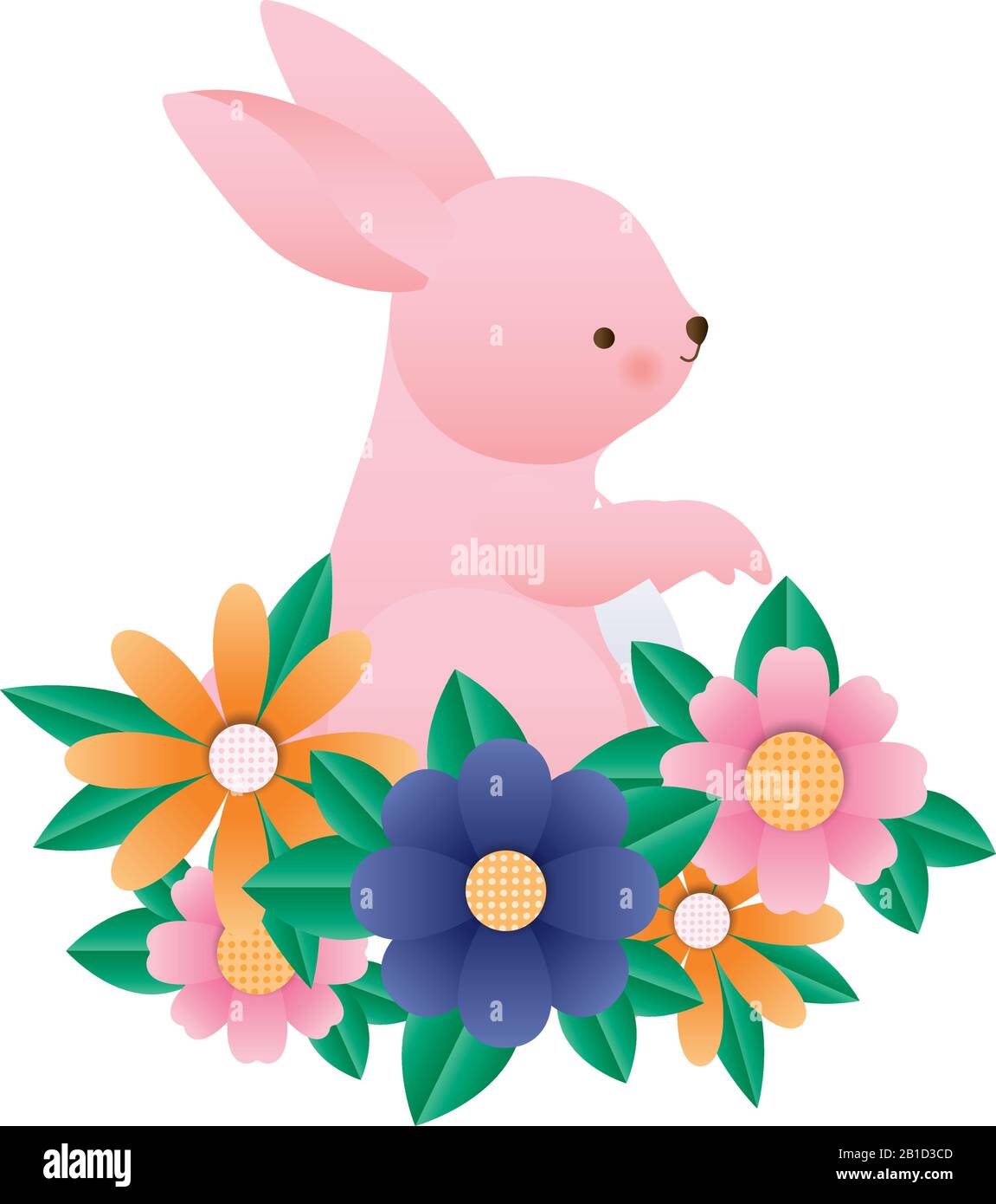 Cute rabbit cartoon with flowers and leaves vector design Stock Vector ...