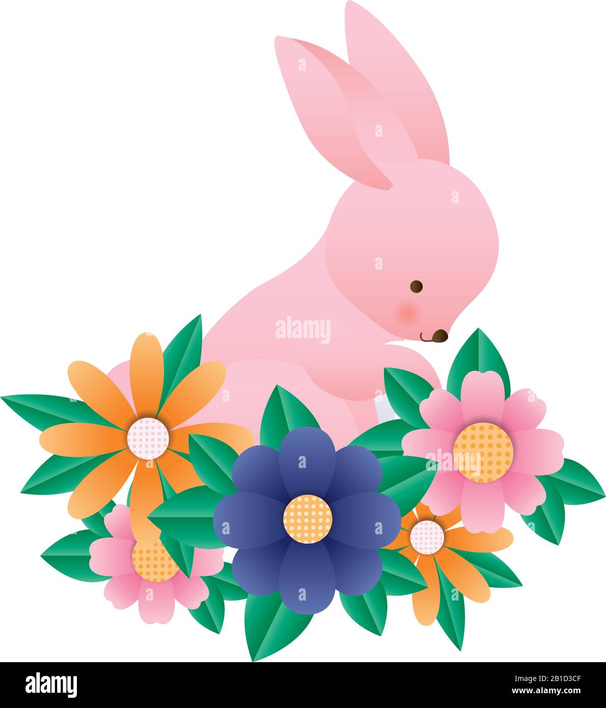 Cute rabbit cartoon with flowers and leaves vector design Stock Vector ...