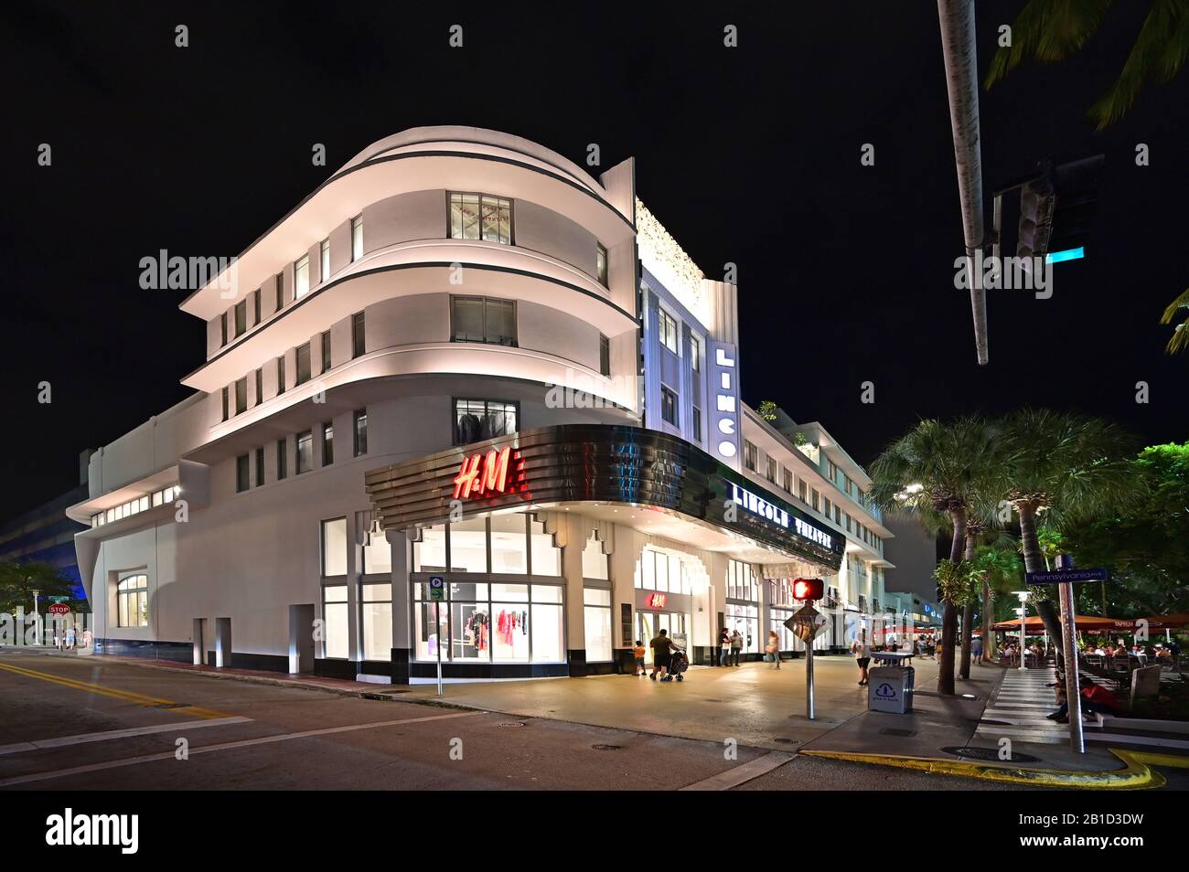 Miami Beach, Florida - February 20, 2020 - Lincoln Theatre on Lincoln Road Mall at night. Stock Photo