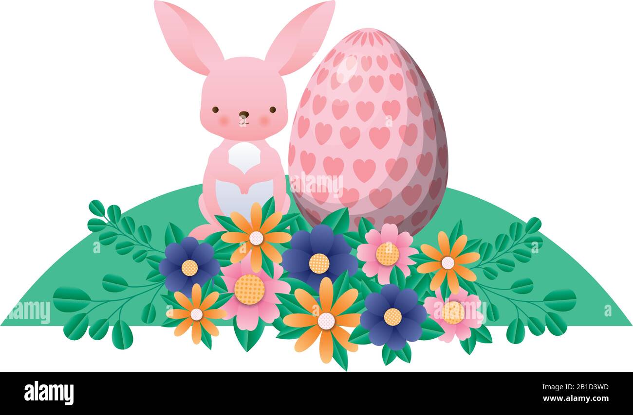 Happy easter rabbit with egg flowers and leaves vector design Stock ...