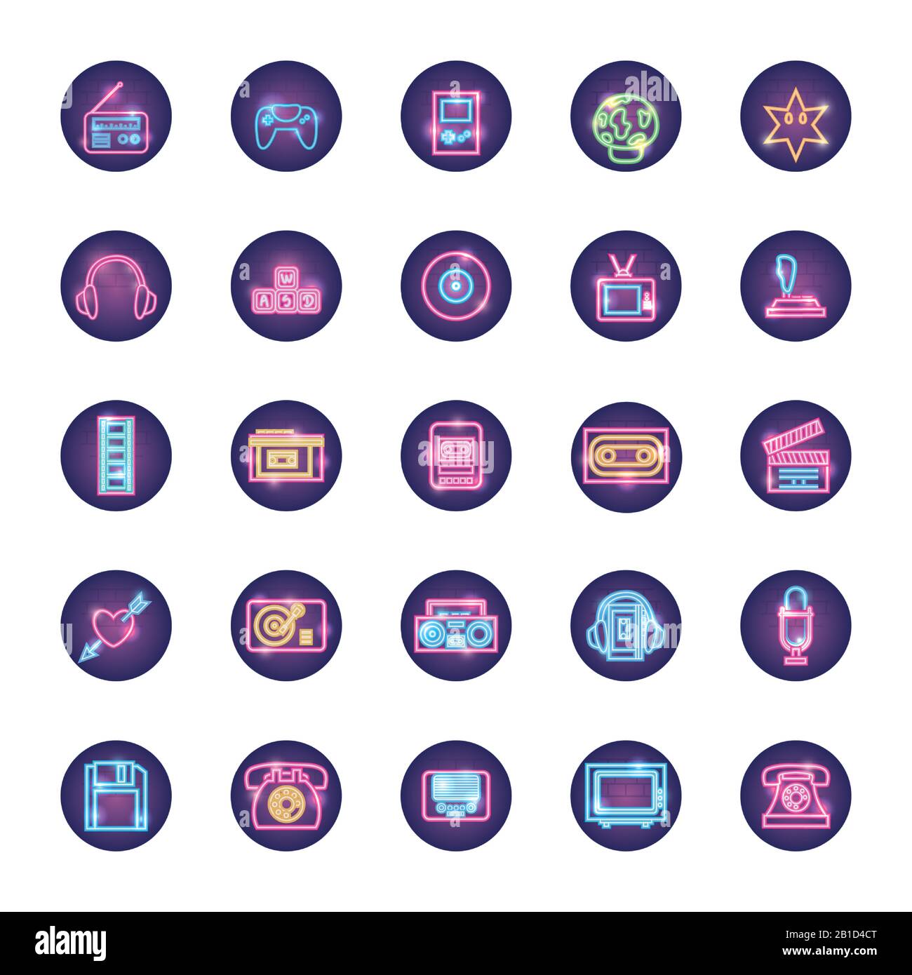 neon style icon set design, retro object decoration advertising ...