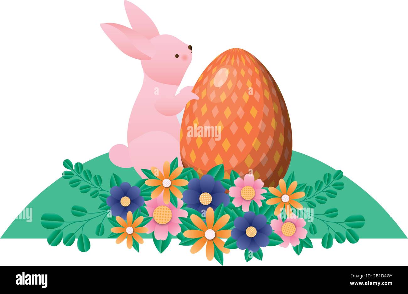 Happy easter rabbit with egg flowers and leaves vector design Stock ...