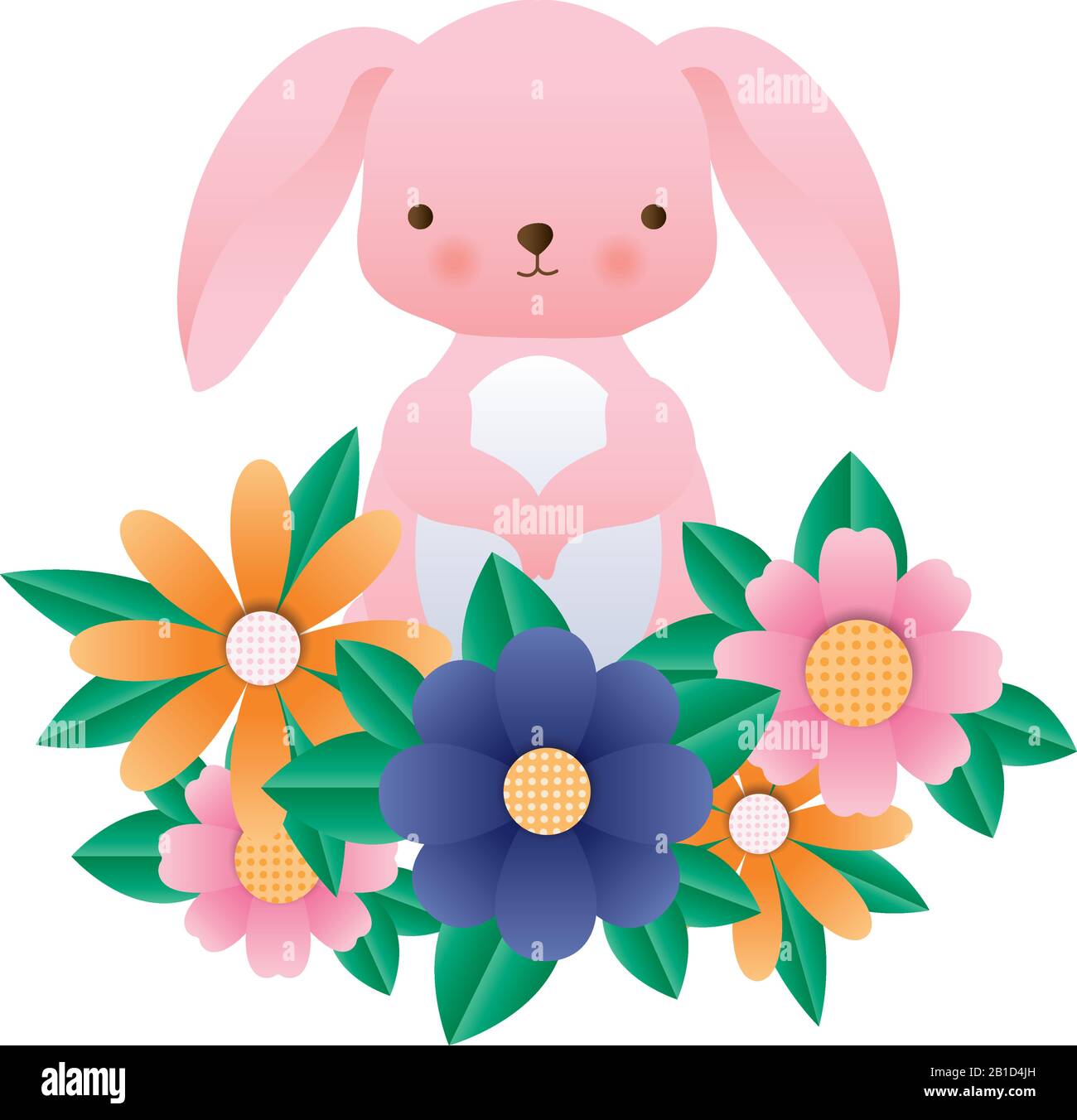 Cute rabbit cartoon with flowers and leaves vector design Stock Vector ...