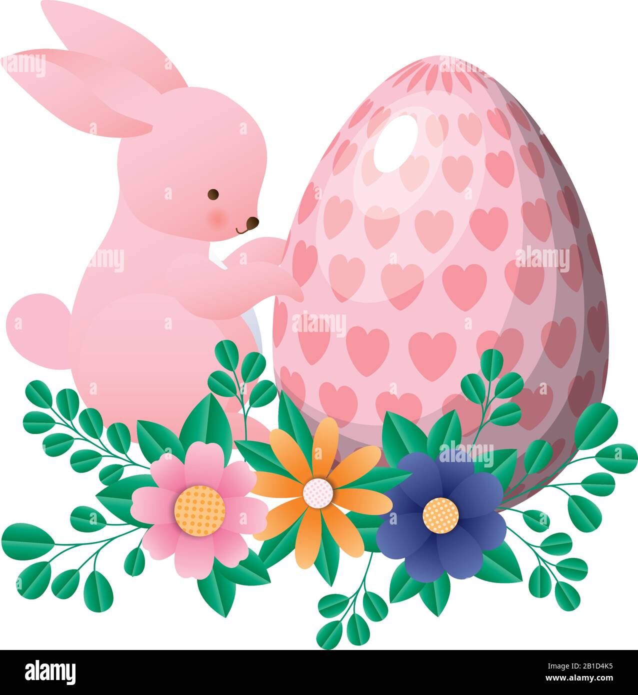 Happy easter rabbit with egg flowers and leaves vector design Stock ...