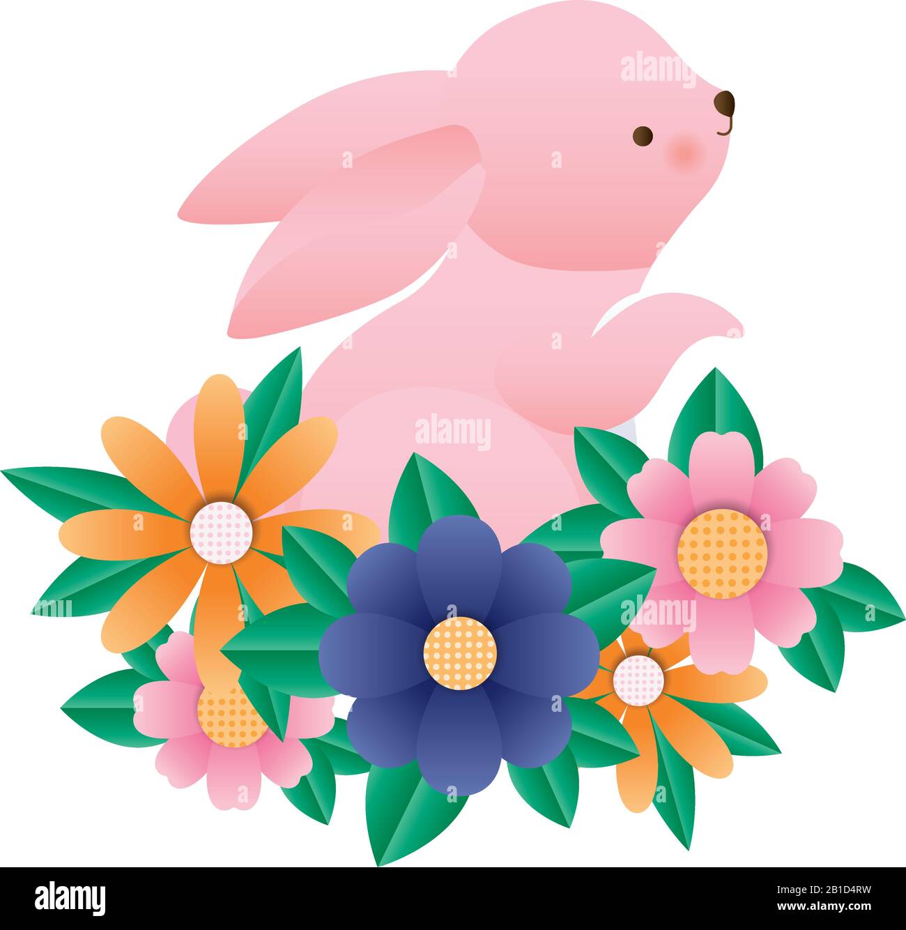 Cute rabbit cartoon with flowers and leaves vector design Stock Vector ...