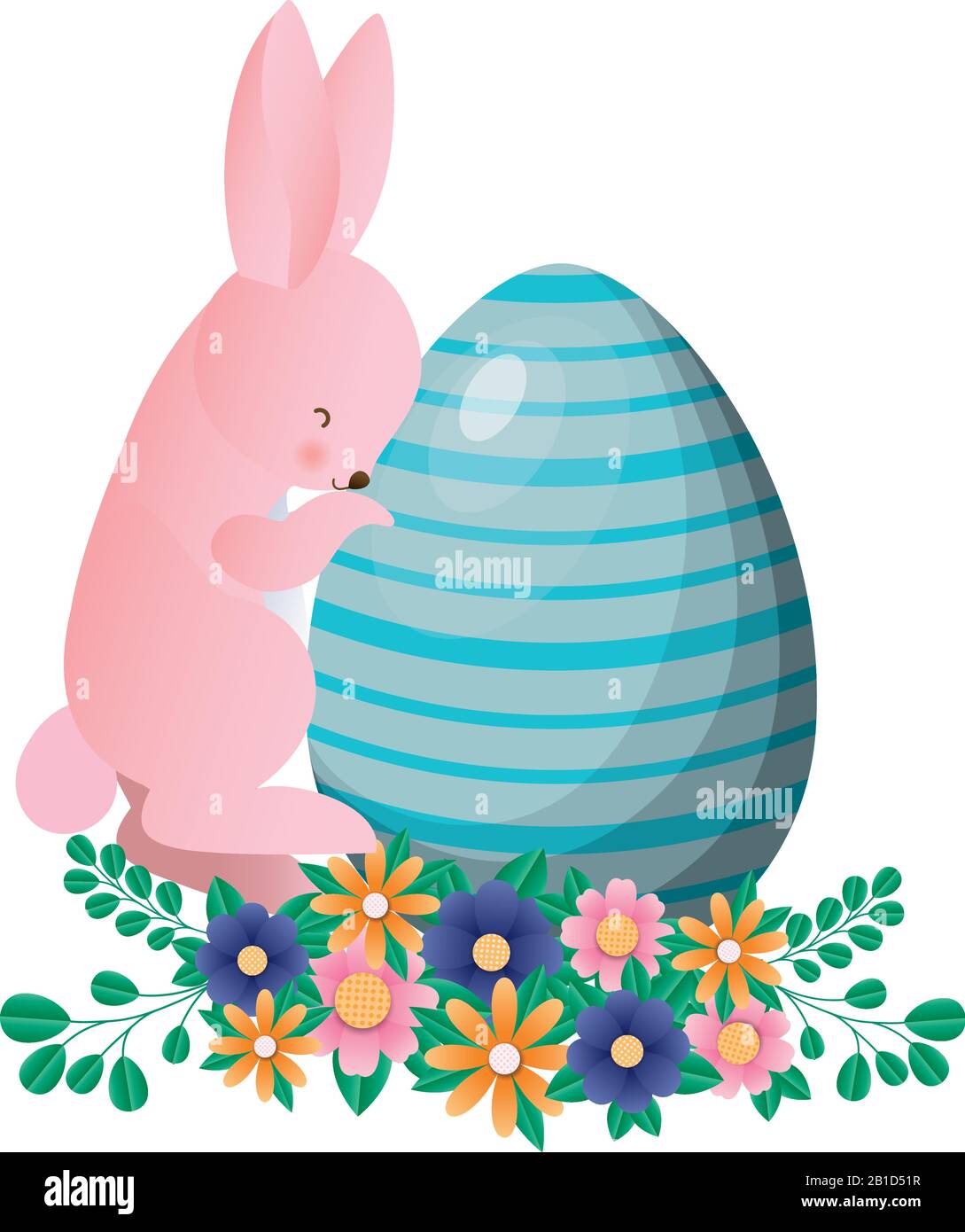 Happy easter rabbit with egg flowers and leaves vector design Stock ...