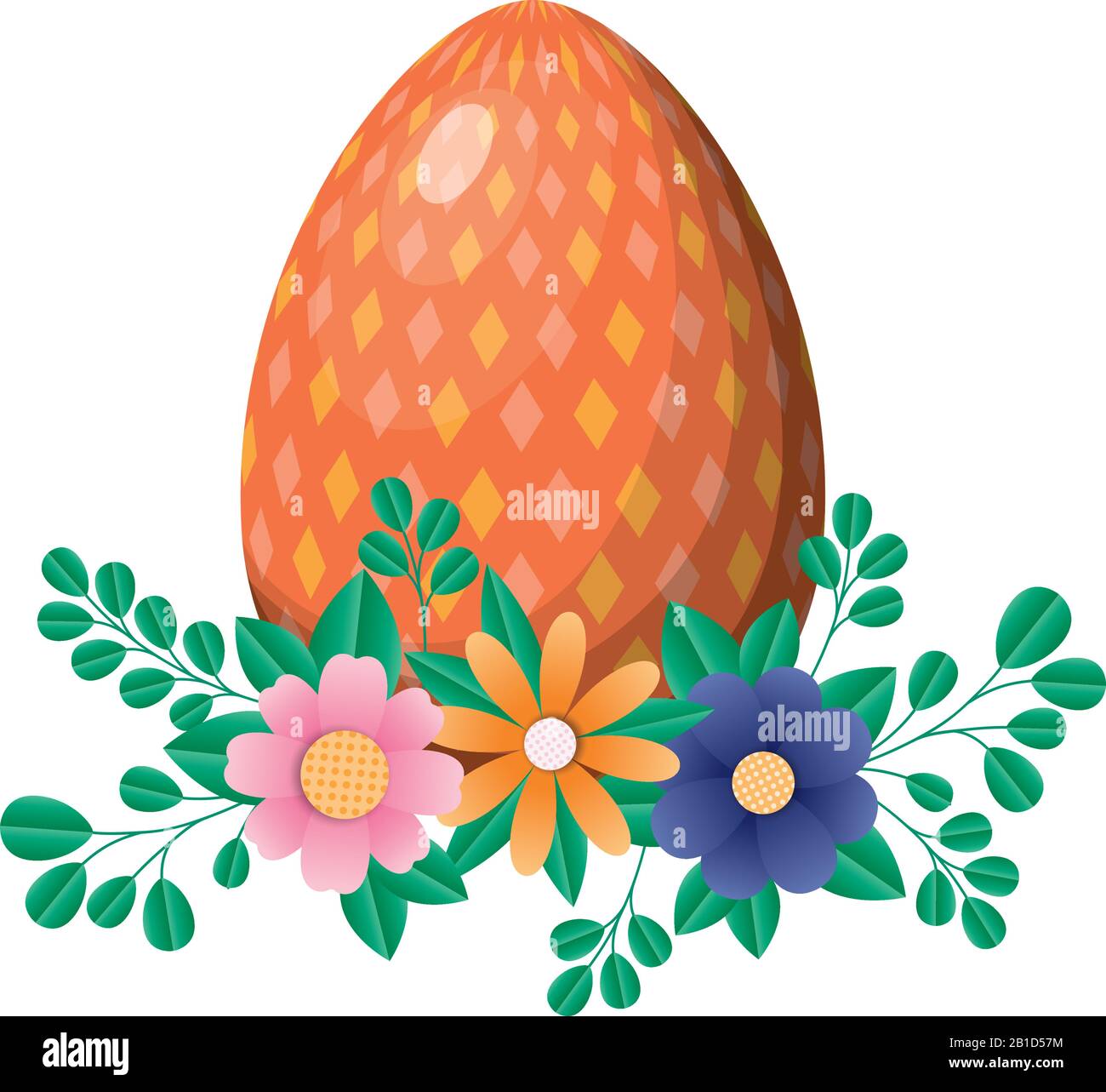 Happy easter egg with flowers and leaves vector design Stock Vector ...
