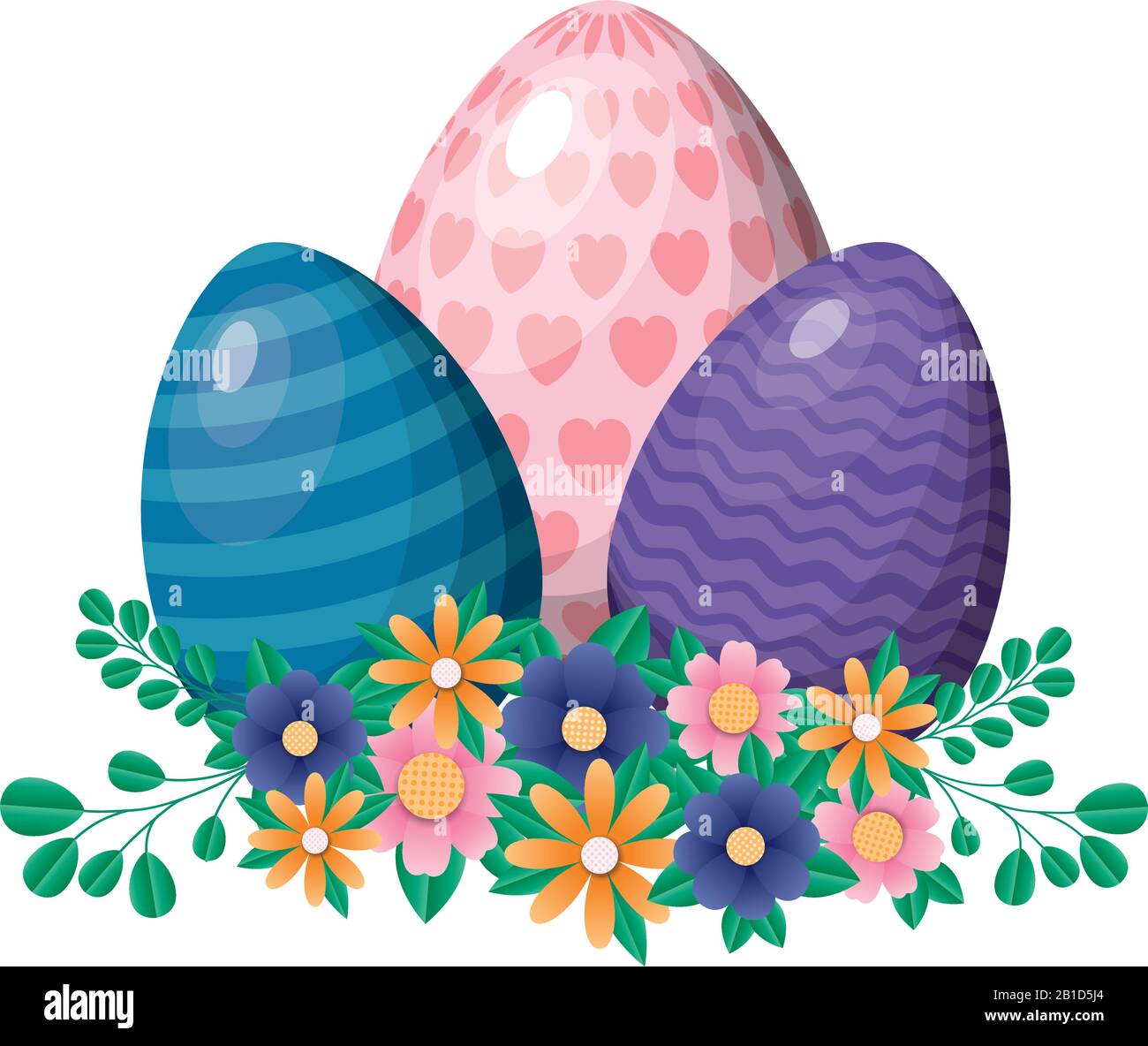 Happy easter eggs with flowers and leaves vector design Stock Vector ...