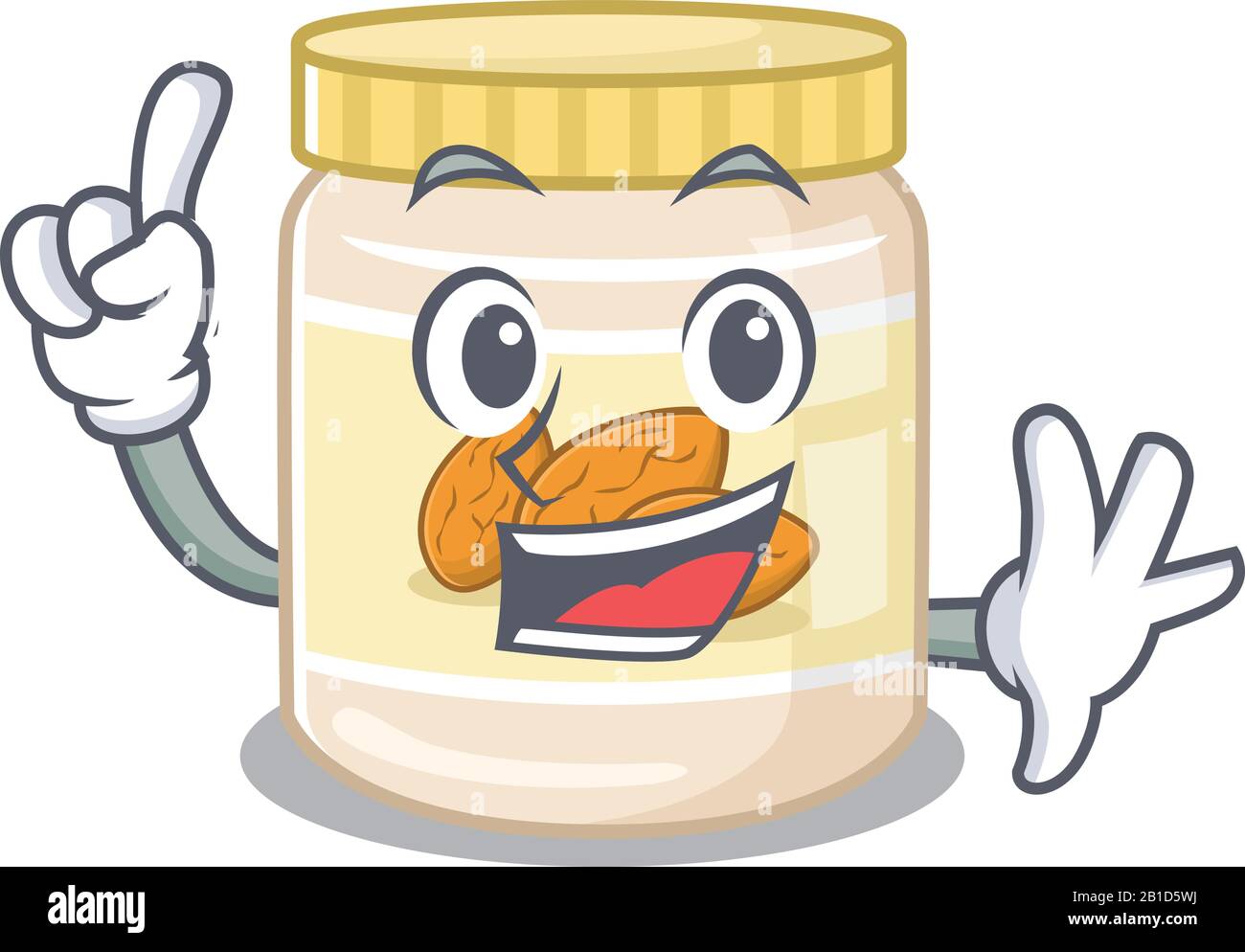 mascot cartoon concept almond butter in One Finger gesture Stock Vector