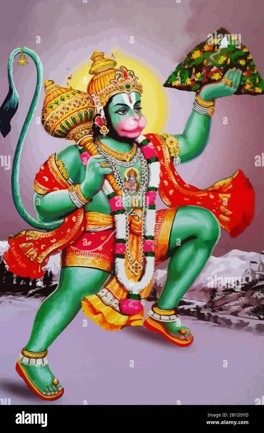 indian god monkey green holy hanuman jayanti illustration Stock Photo