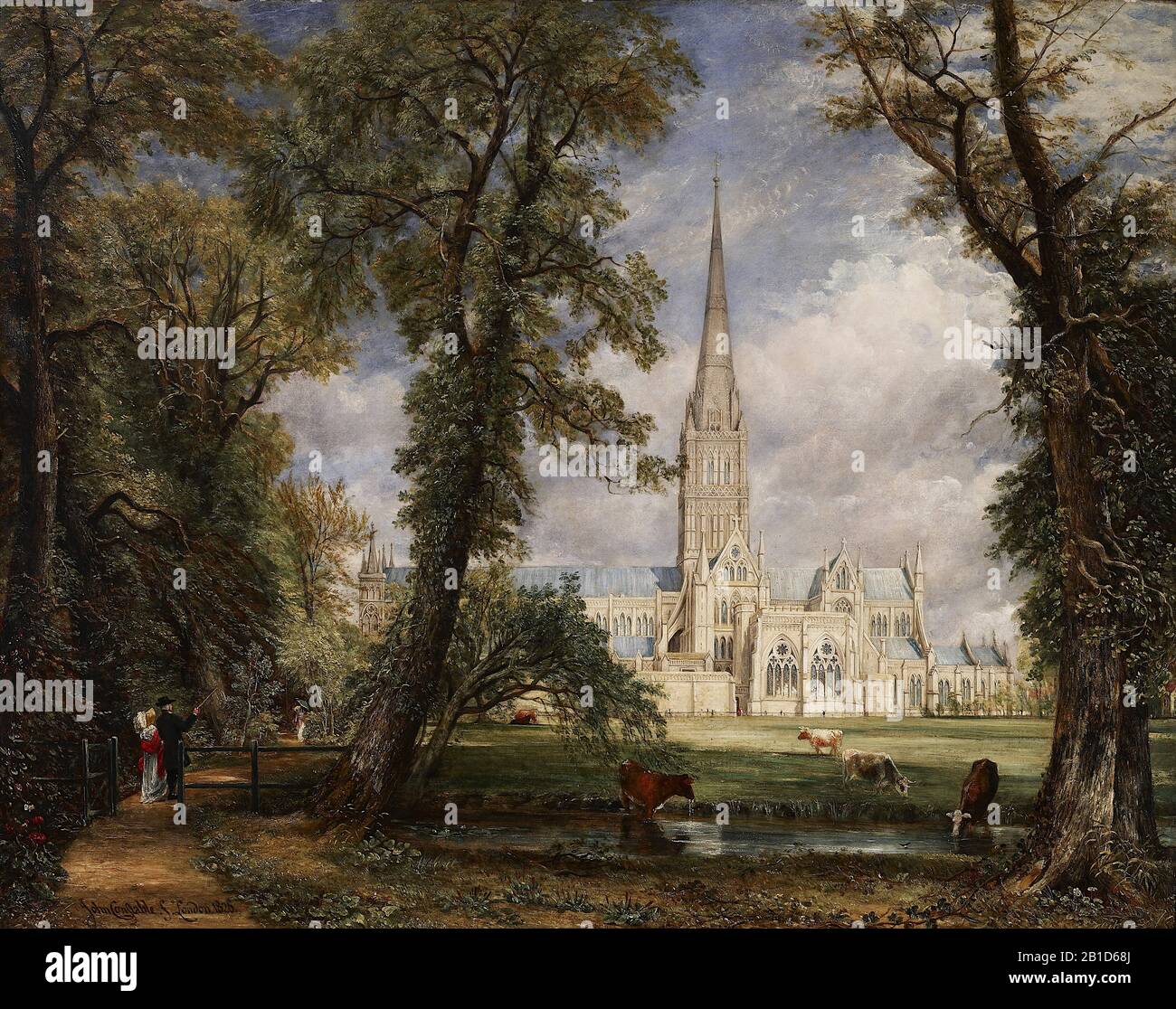 Salisbury Cathedral from the Bishop's Garden (1826) 19th Century Painting by John Constable - Very high resolution and quality image Stock Photo