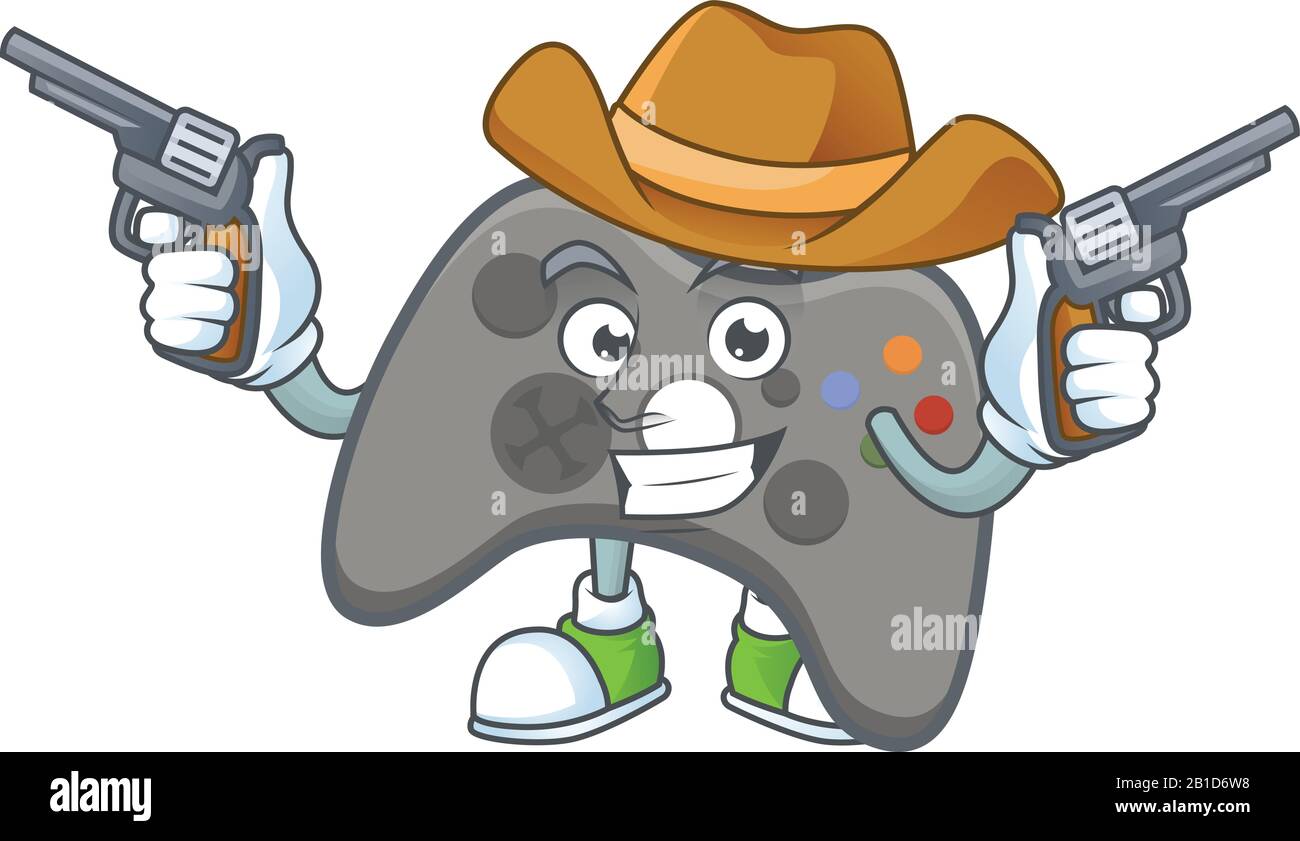 The brave of black joystick Cowboy cartoon character holding guns Stock ...