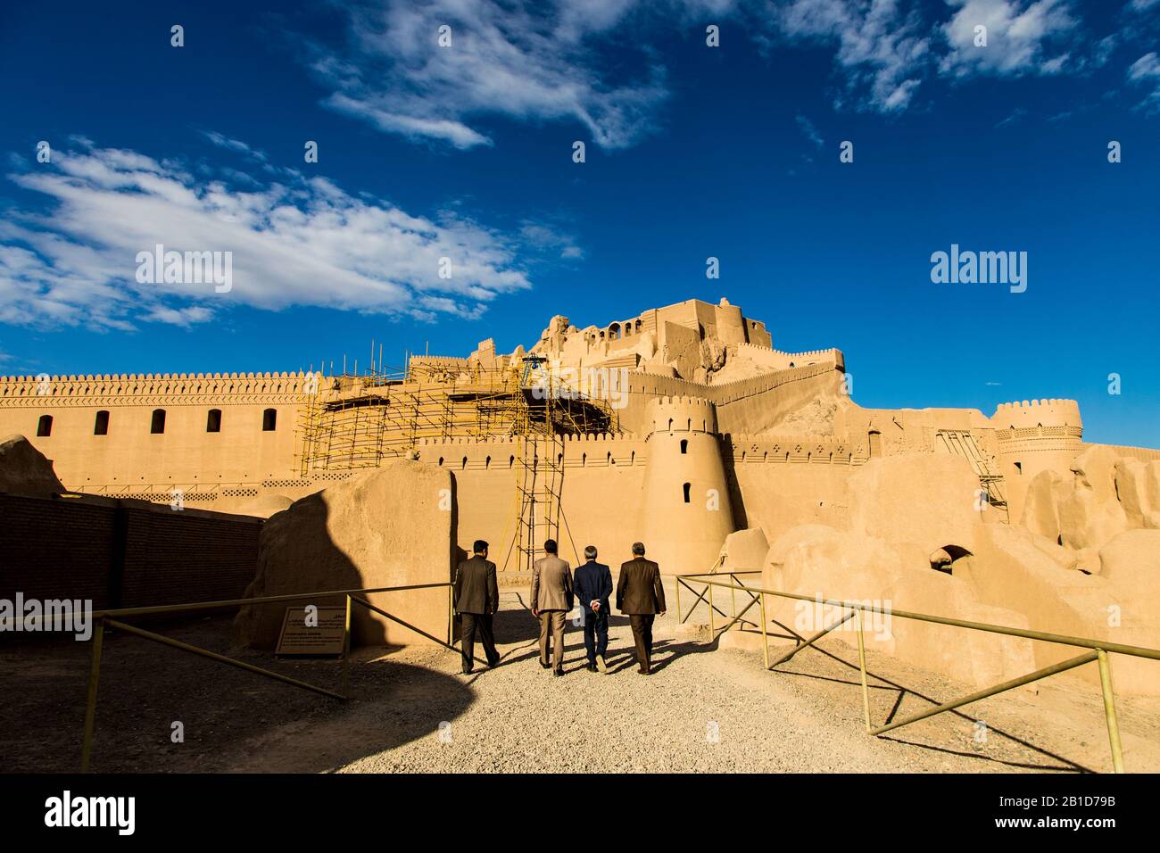 People visit restored Arg-e Bam citadel, the largest adobe building in the world, located in Bam Stock Photo