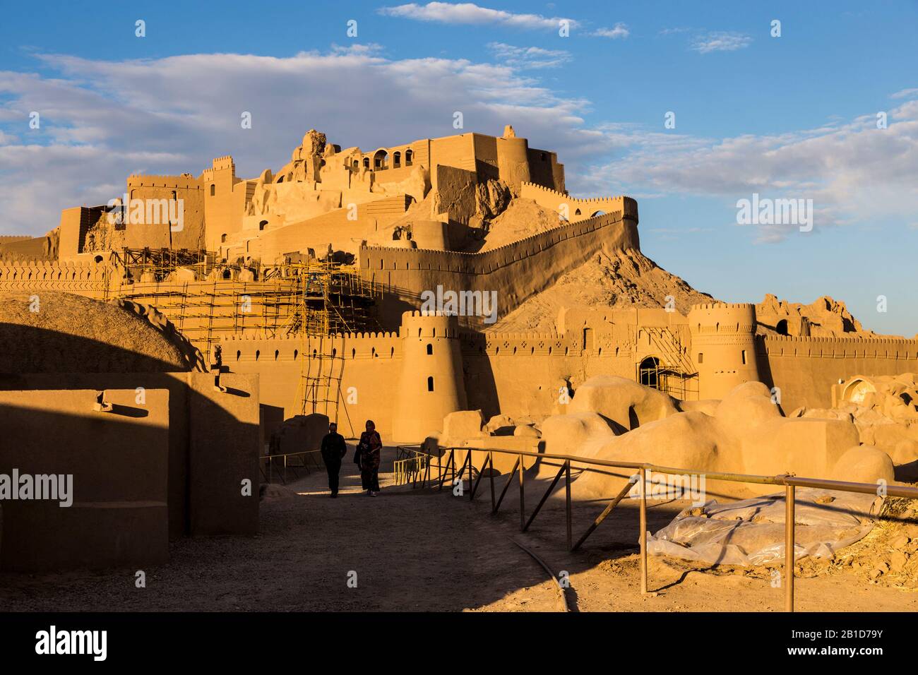 People visit restored Arg-e Bam citadel, the largest adobe building in the world, located in Bam Stock Photo