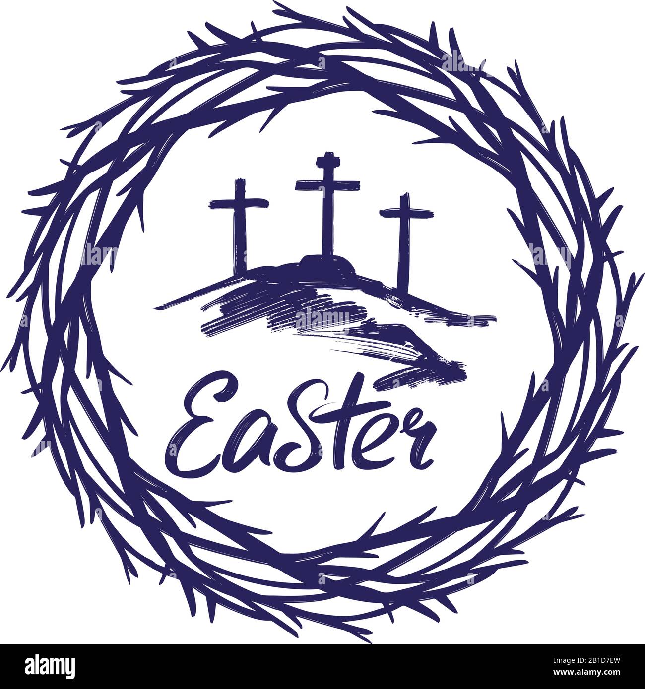 crown of thorns and calligraphic text logo, easter religious ...