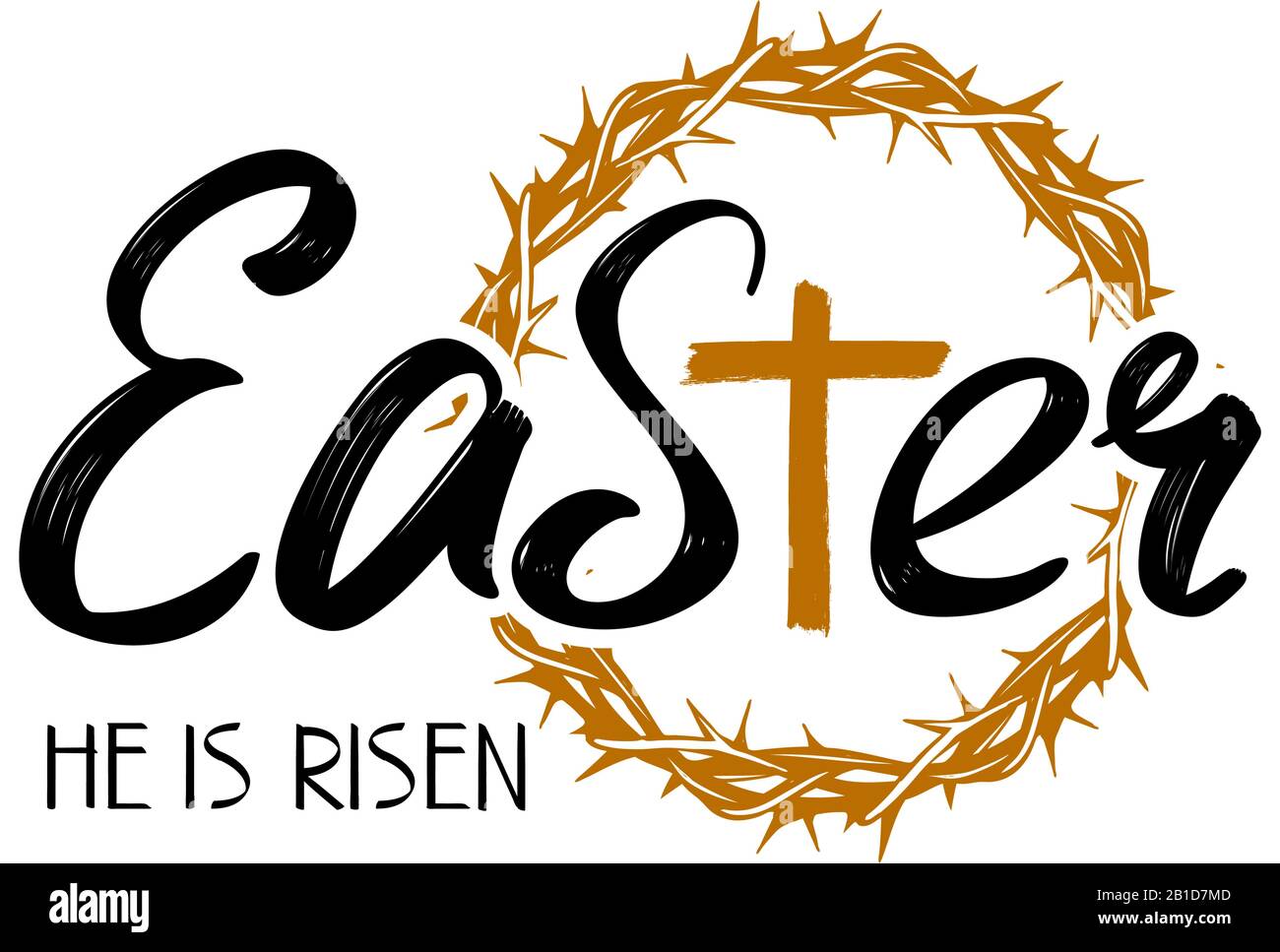 crown of thorns and calligraphic text logo, easter religious ...