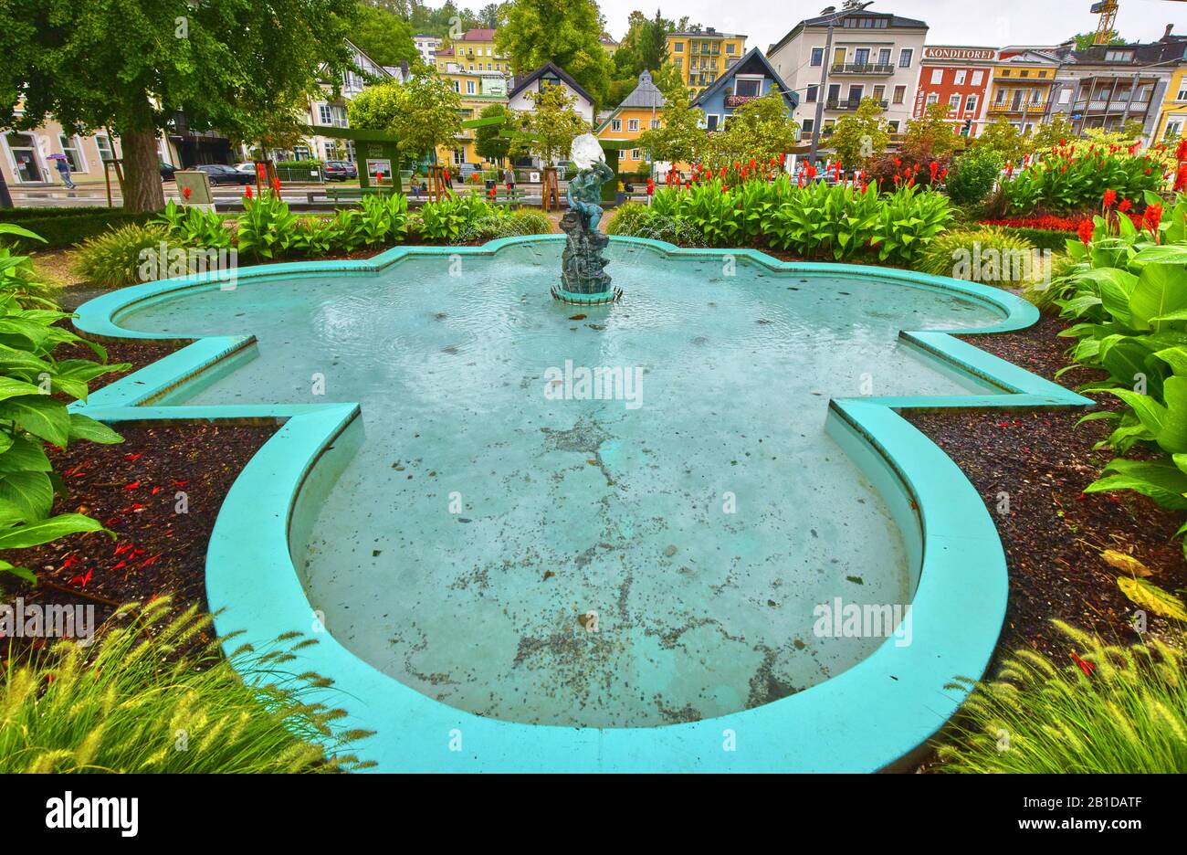 Fountain at Gmunden promenade, Austria Stock Photo