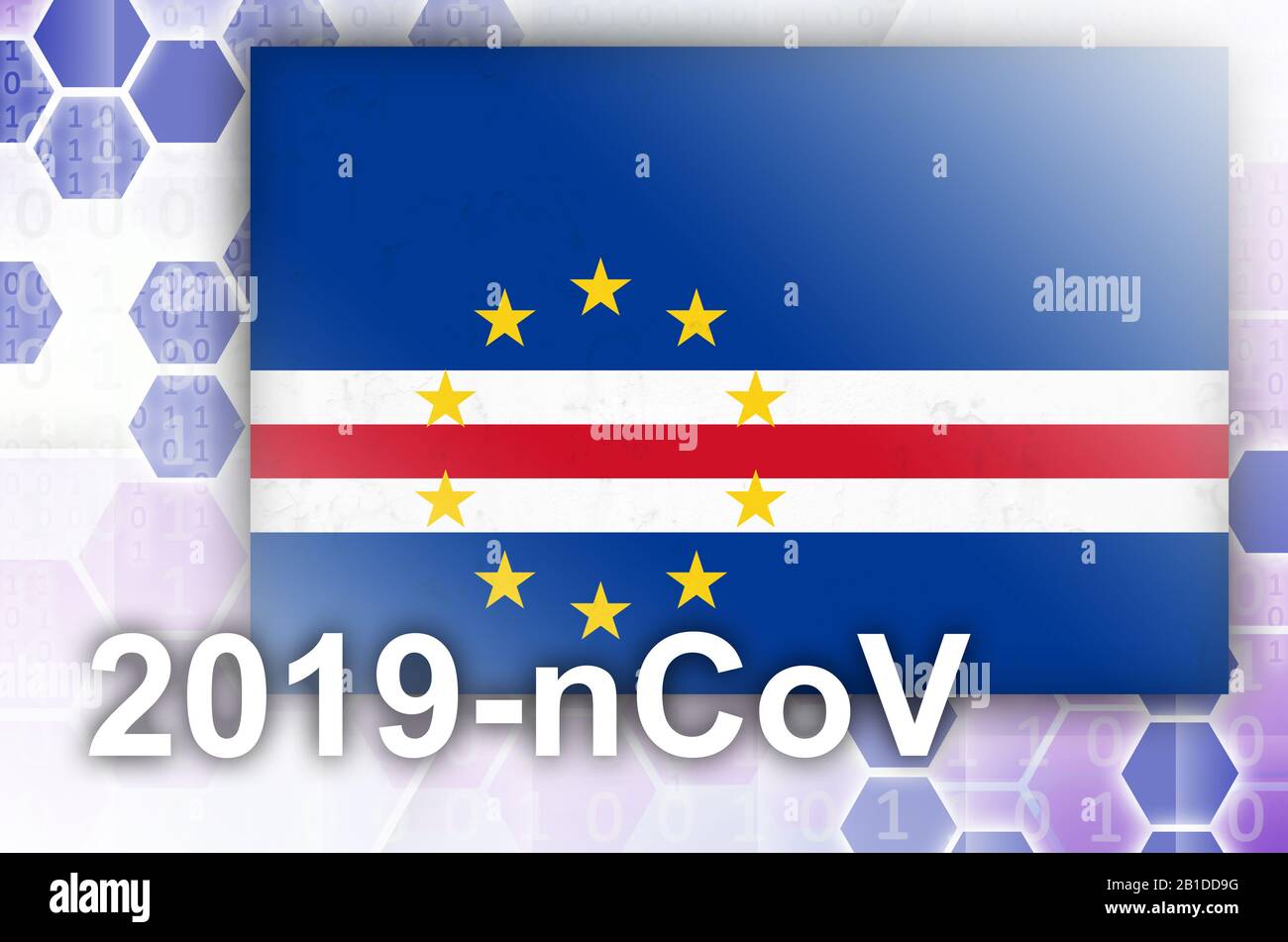 Cabo verde flag and futuristic digital abstract composition with 2019-nCoV inscription. Covid-19 virus outbreak concept Stock Photo