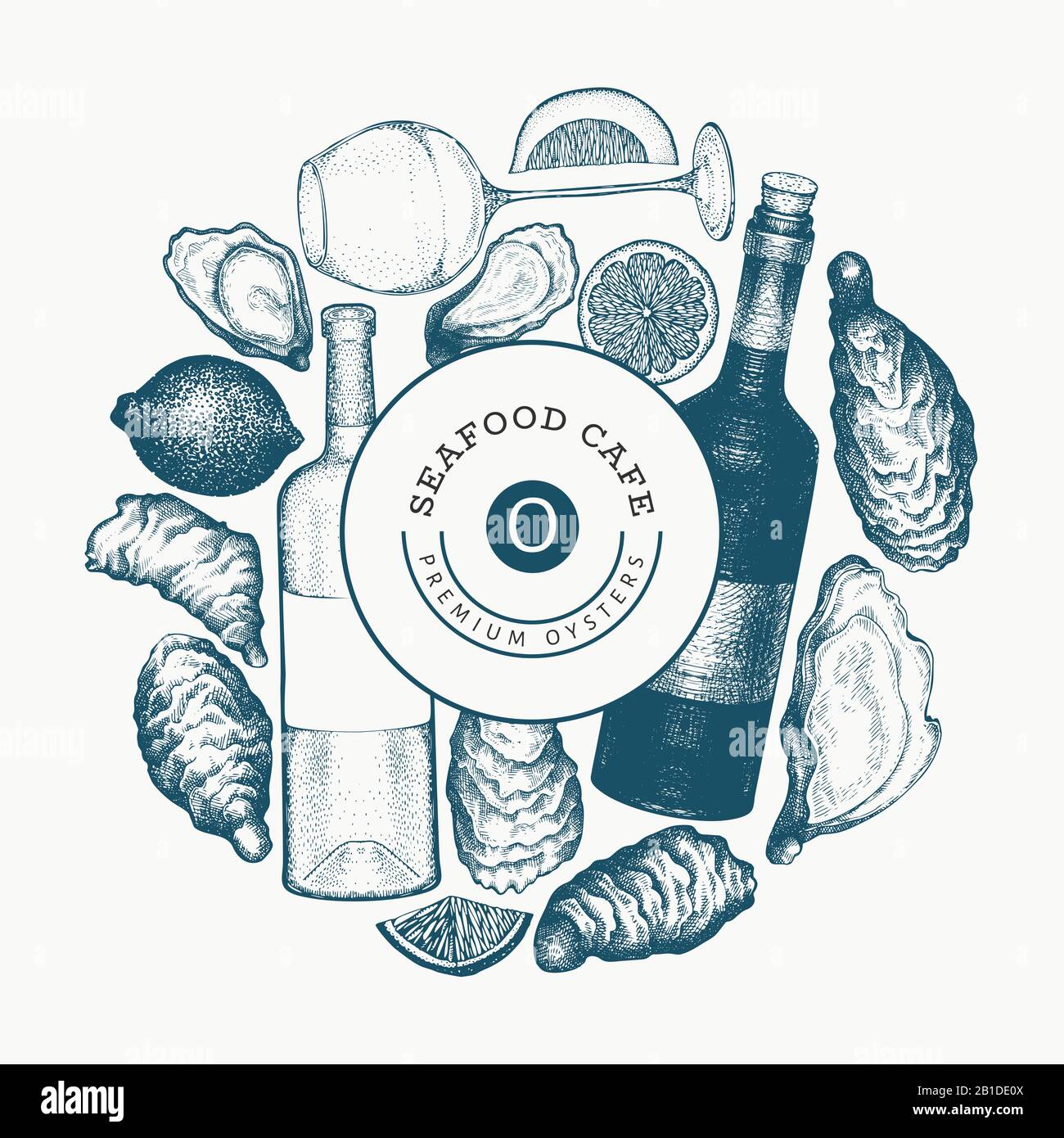 Oysters And Wine Design Template Hand Drawn Vector Illustration