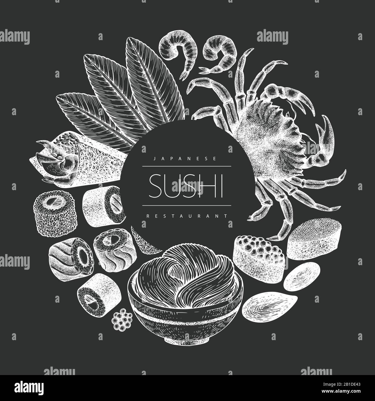 Japanese cuisine design template. Sushi hand drawn vector illustration ...