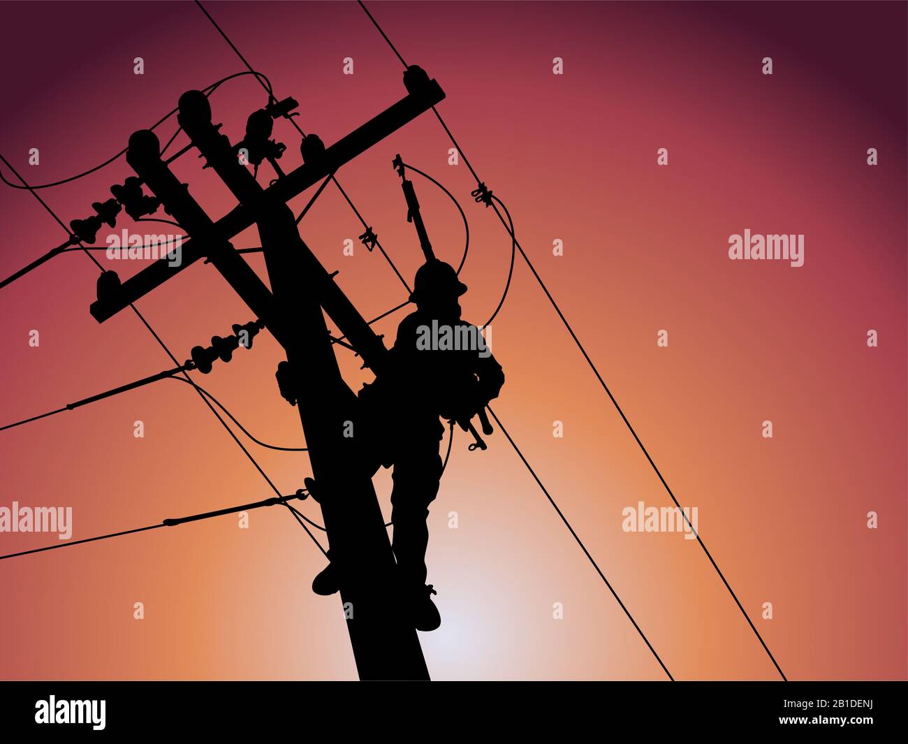Silhouette of power lineman closing a single phase transformer on