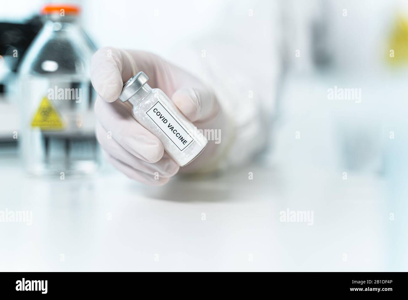 Close up of glass package with vaccine Stock Photo