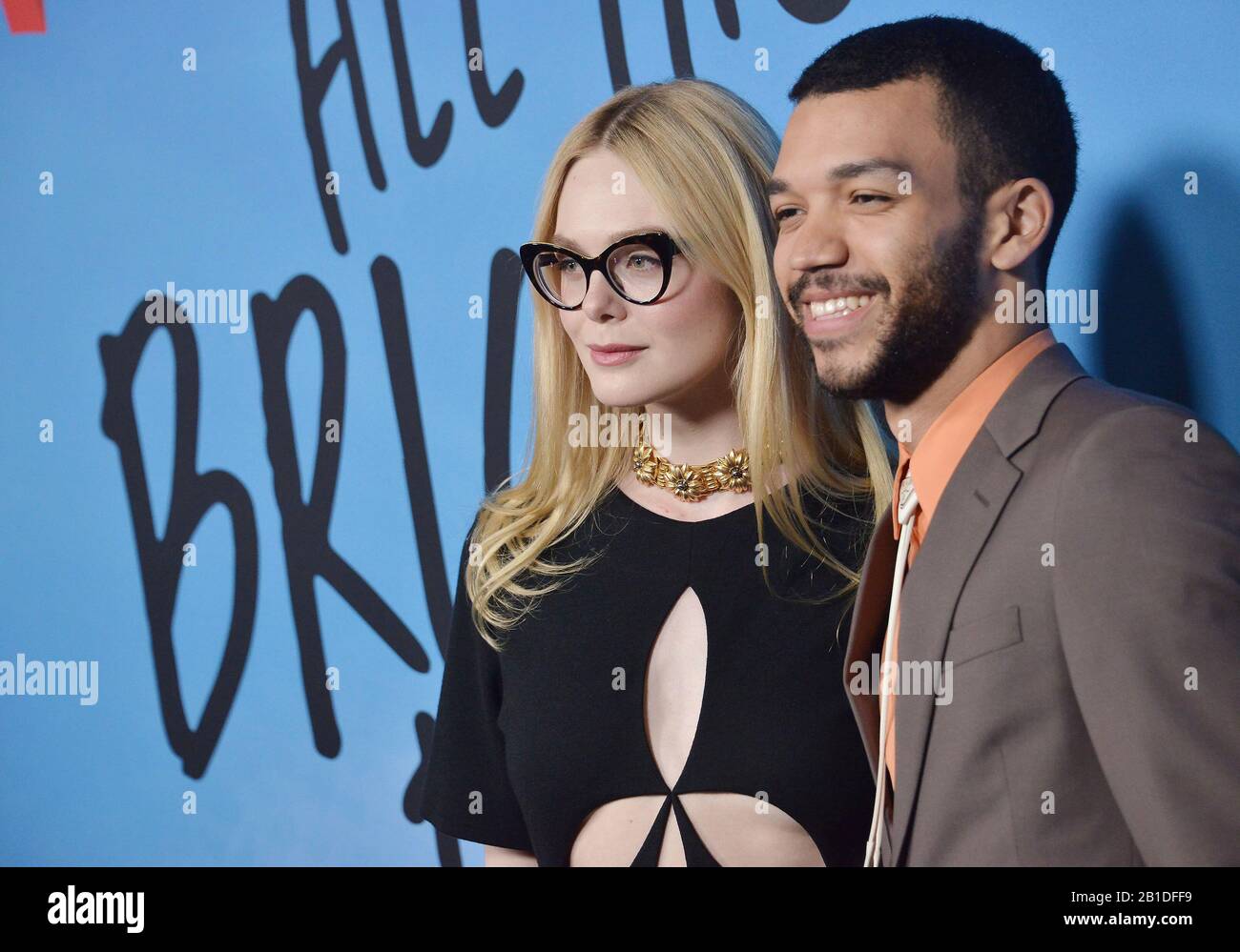 (L-R) Elle Fanning and Justice Smith at the Netflix’s ALL THE BRIGHT PLACES Screening held at the ArcLight Hollywood in Hollywood, CA on Monday, ?February 24, 2020.  (Photo By Sthanlee B. Mirador/Sipa USA) Stock Photo