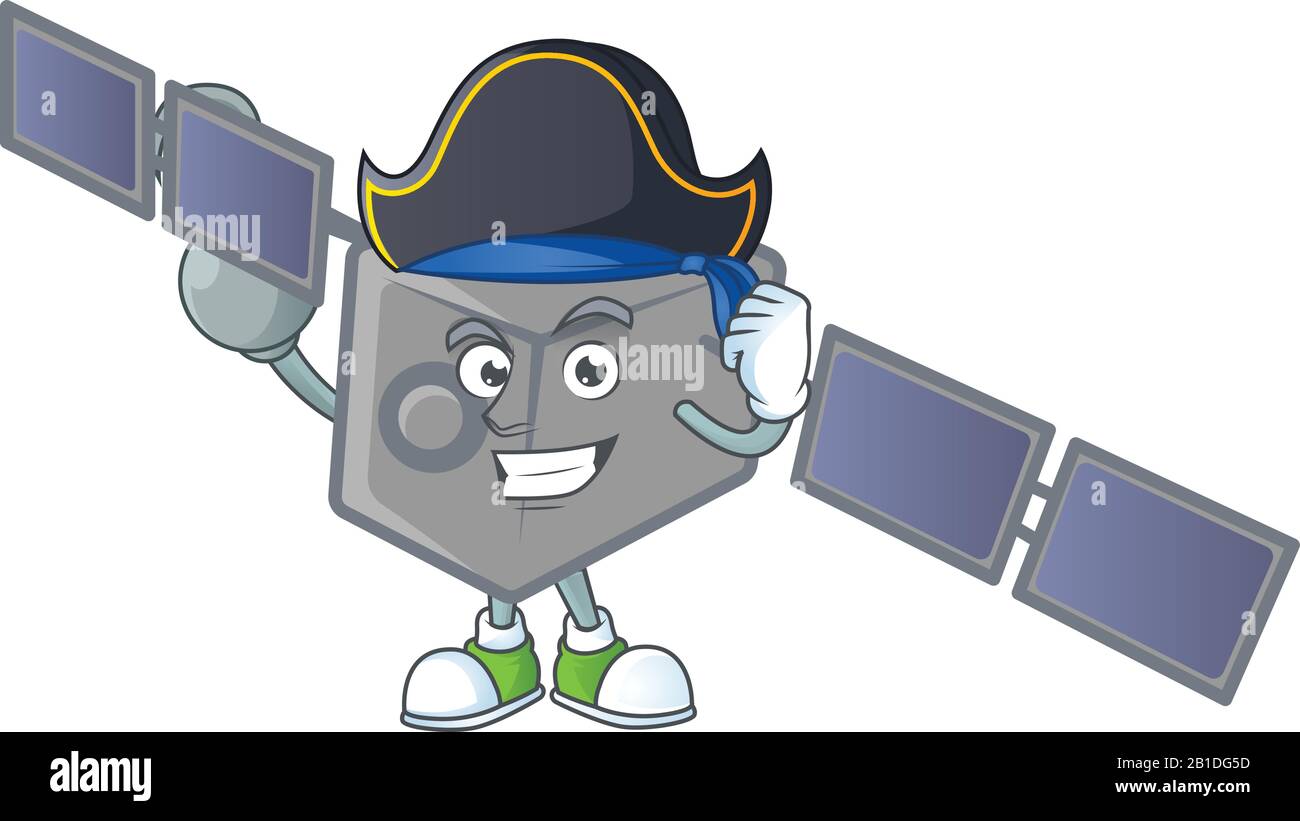 Calm one hand Pirate satellite network mascot design wearing hat Stock
