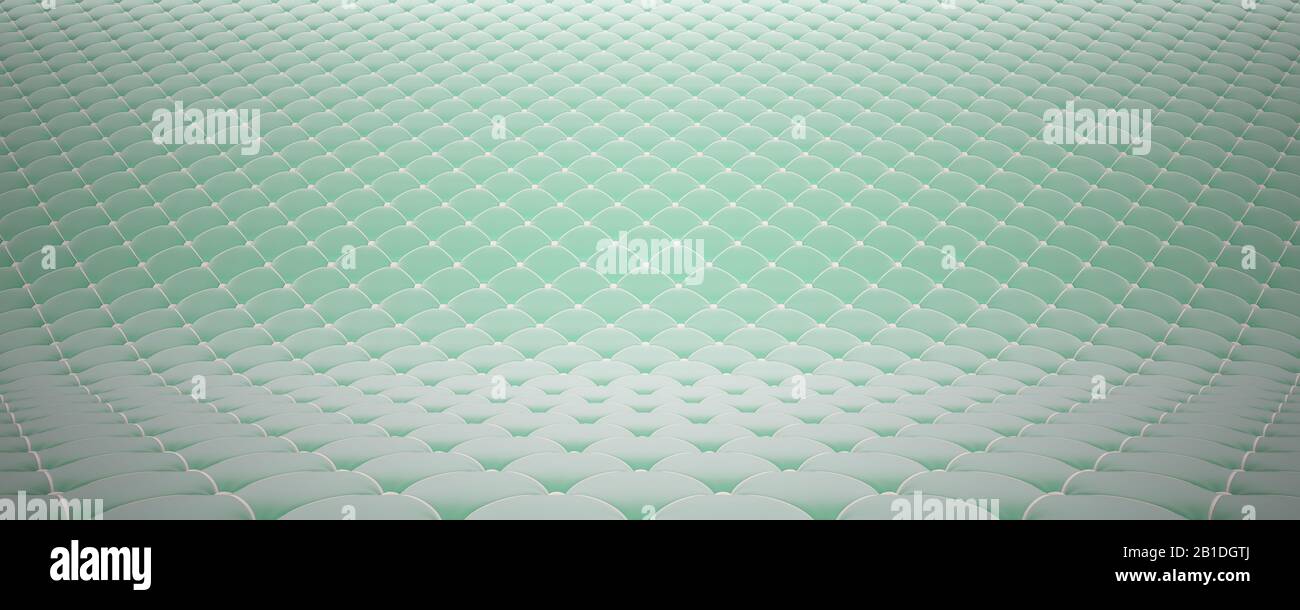 Quilted fabric surface. Turquoise velvet and white leather. Solemn background. Option 2 Stock Photo