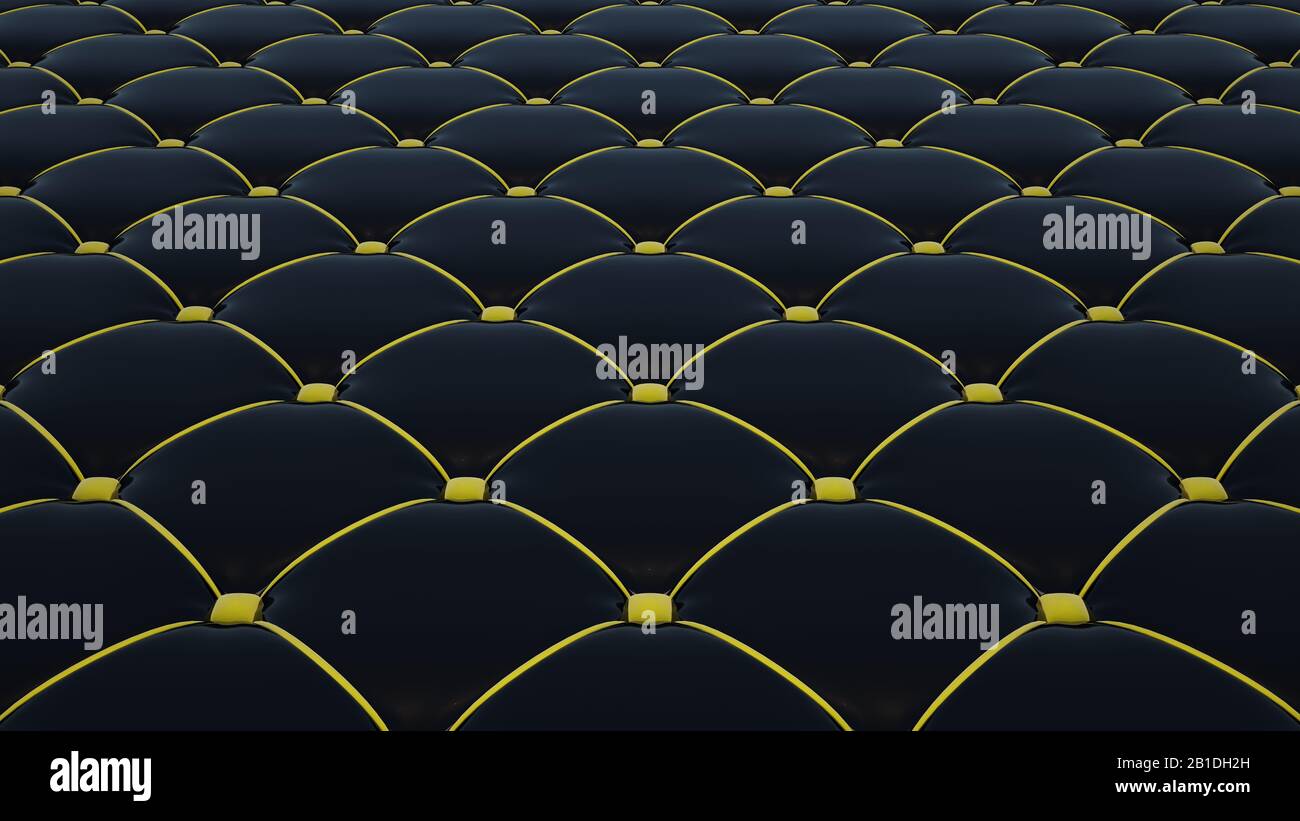 Quilted fabric surface. Black vinyl and yellow velvet. Solemn