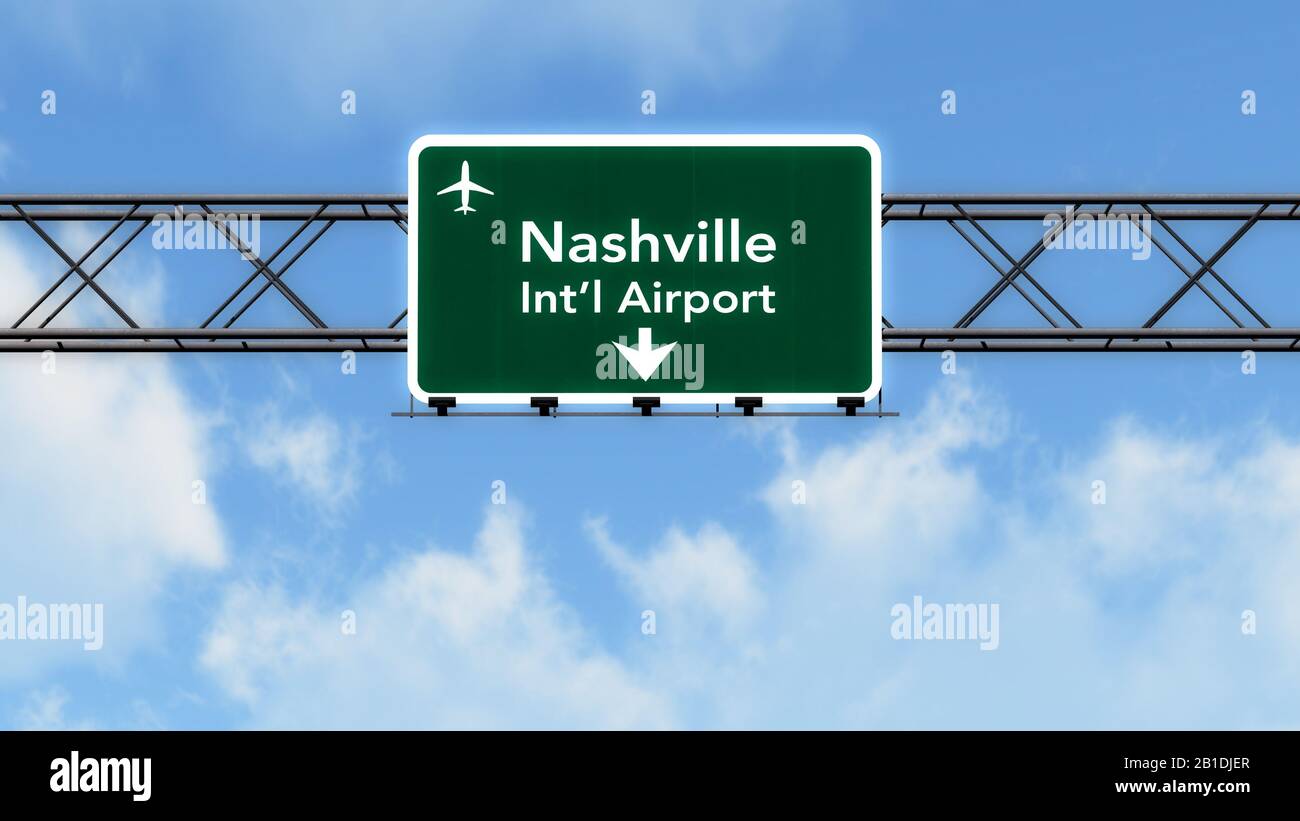 Nashville USA Airport Highway Sign 3D Illustration Stock Photo