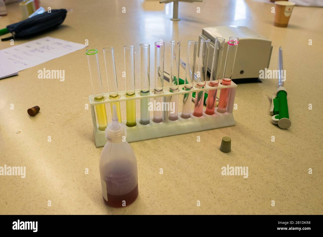 Serial dilution in test tubes, used chemistry class or research