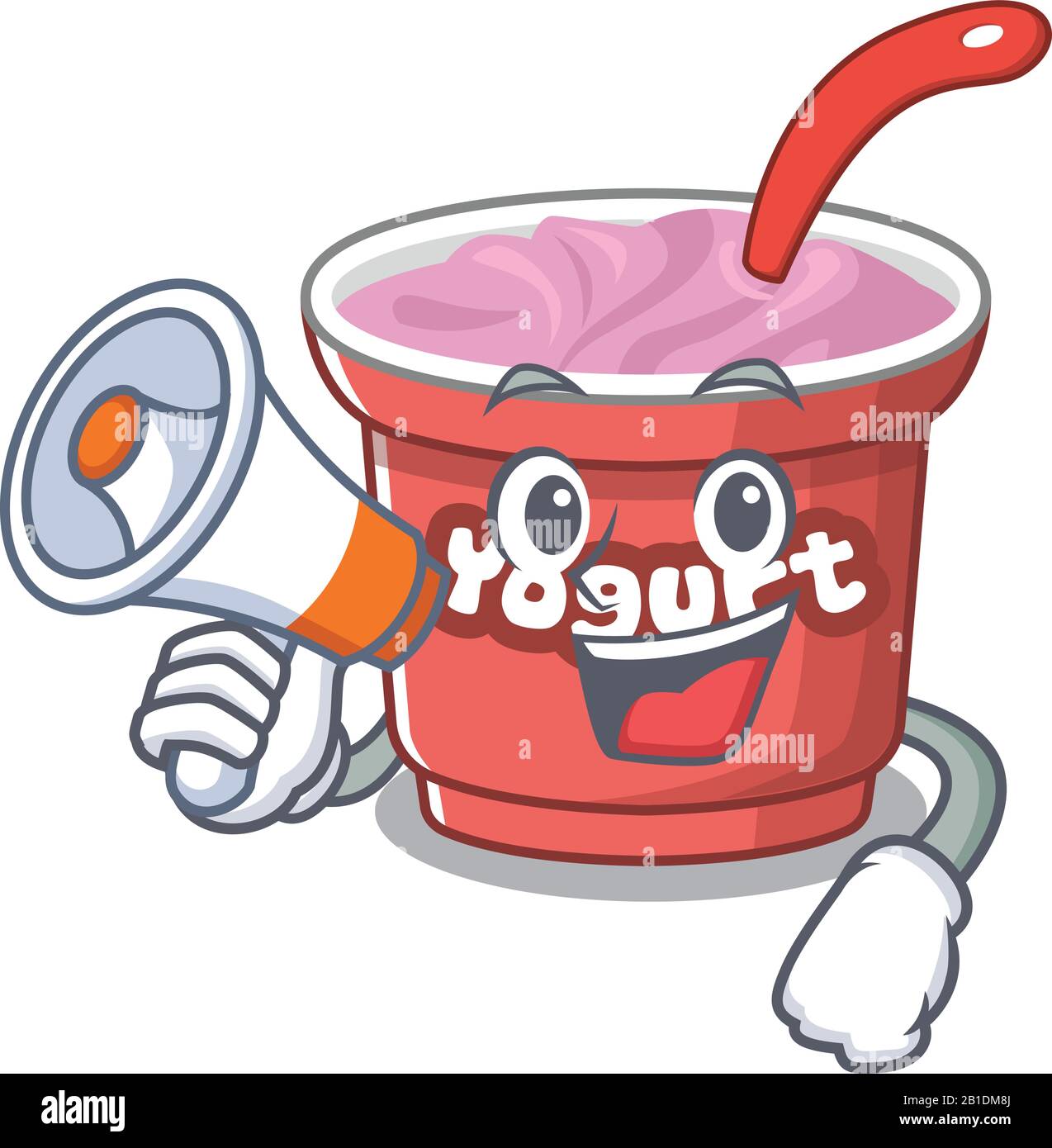 A mascot of yogurt speaking on a megaphone Stock Vector