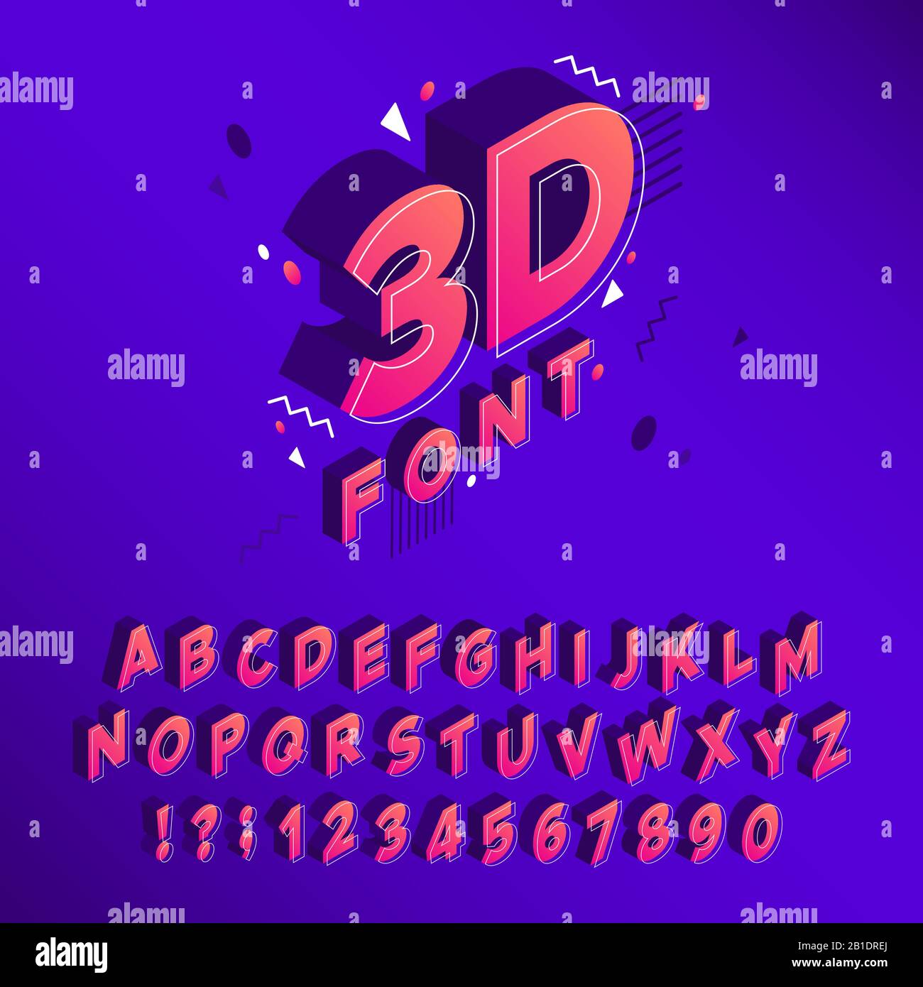 Isometric 90s font. Memphis alphabet, 80s cubic letters and typographic poster lettering sign vector Stock Vector