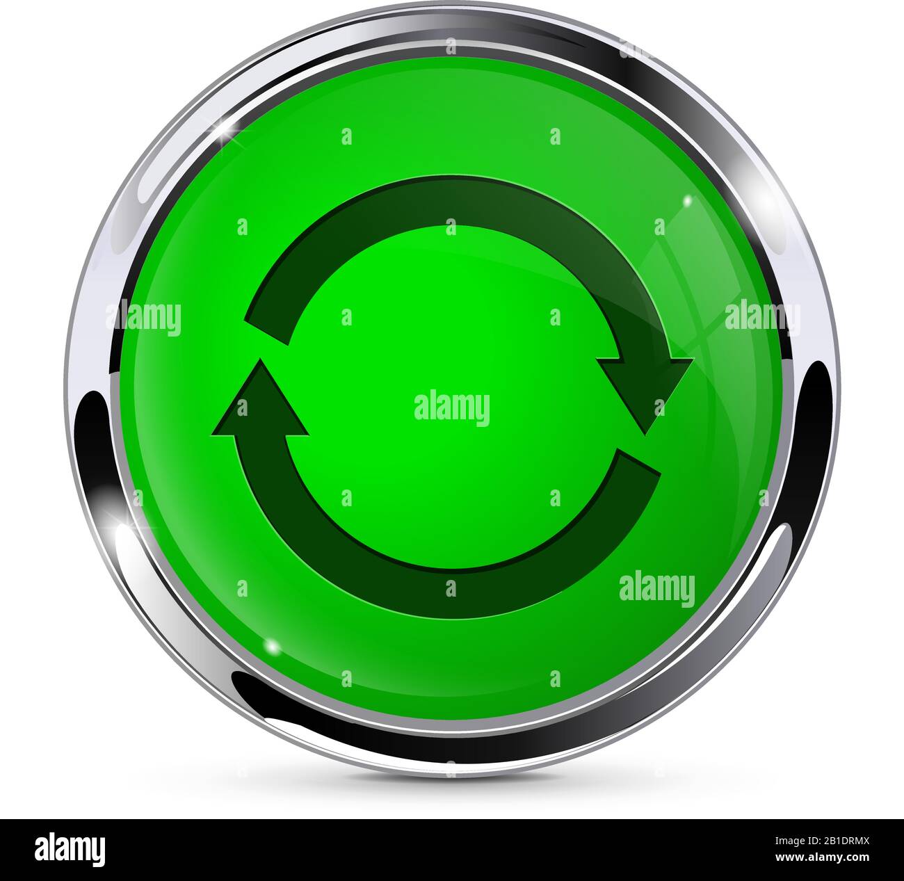 Green push button with refresh sign. Round web icon Stock Vector