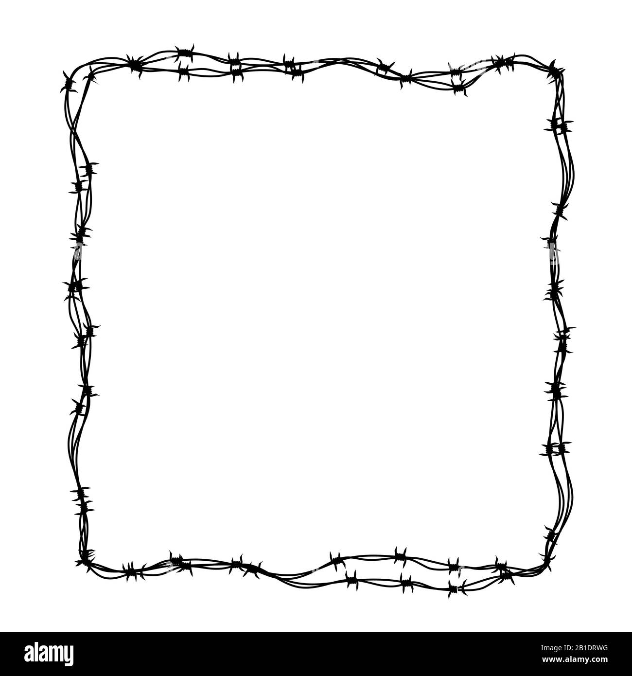 Barbed wire frame in square shape on white Stock Vector