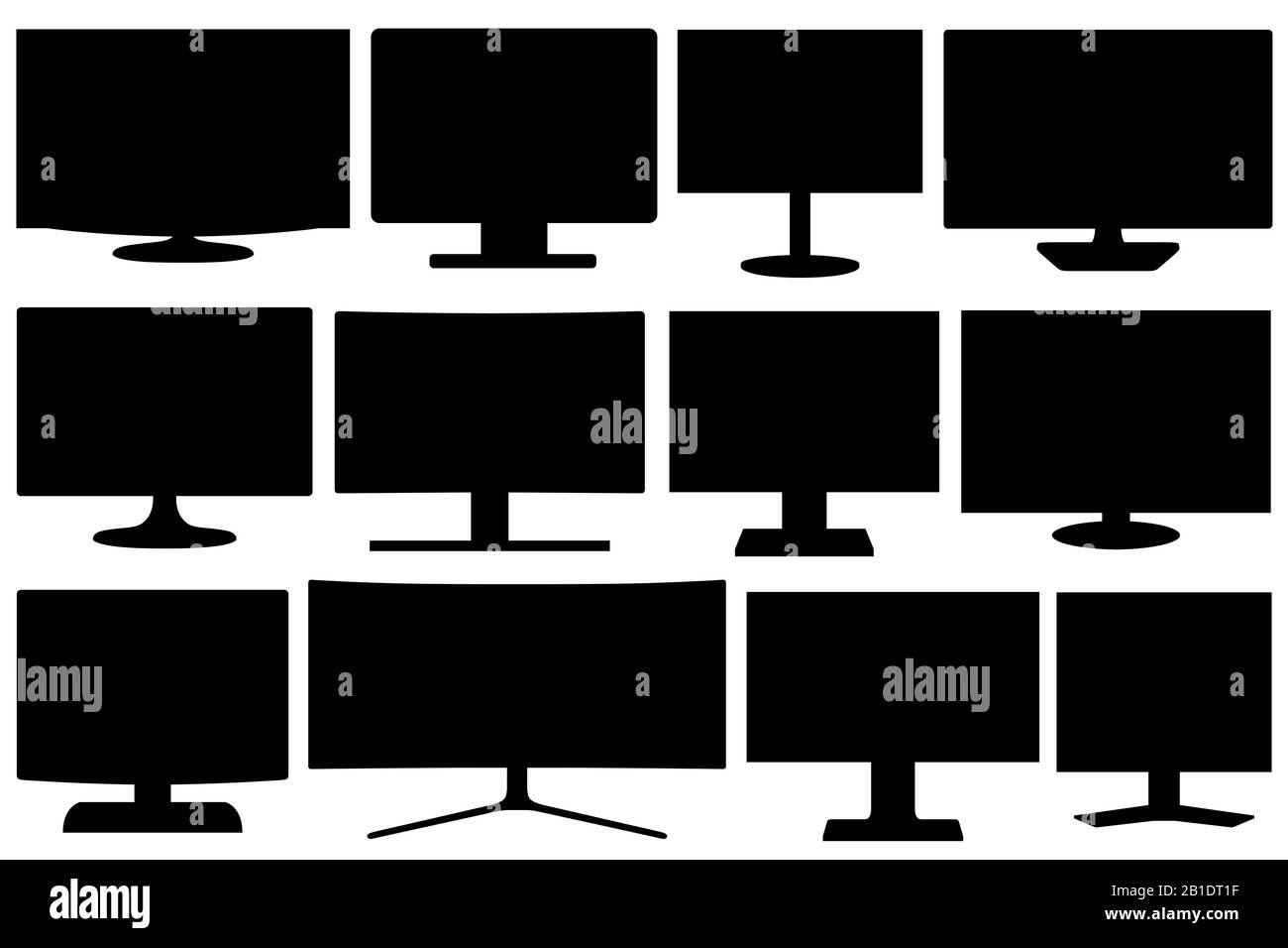 Set of different tv's and monitors isolated on white Stock Photo