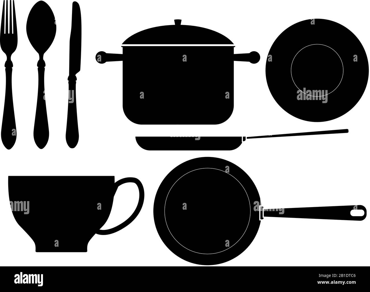 Cutlery and kitchenware icons. Black silhouette icons Stock Vector ...