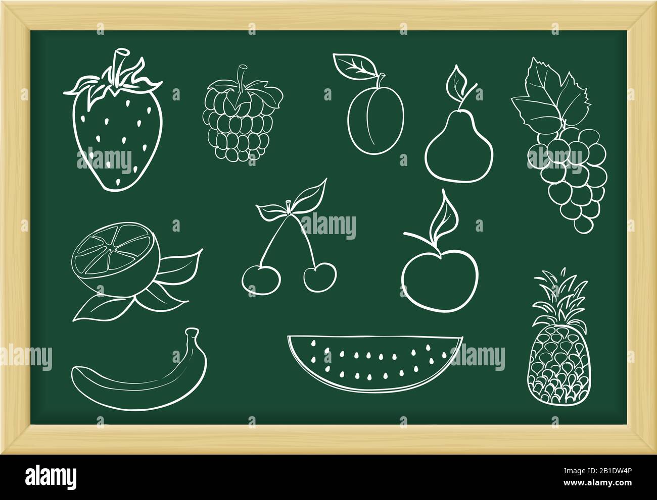 Fruits and berries. Chalk sketch Stock Vector