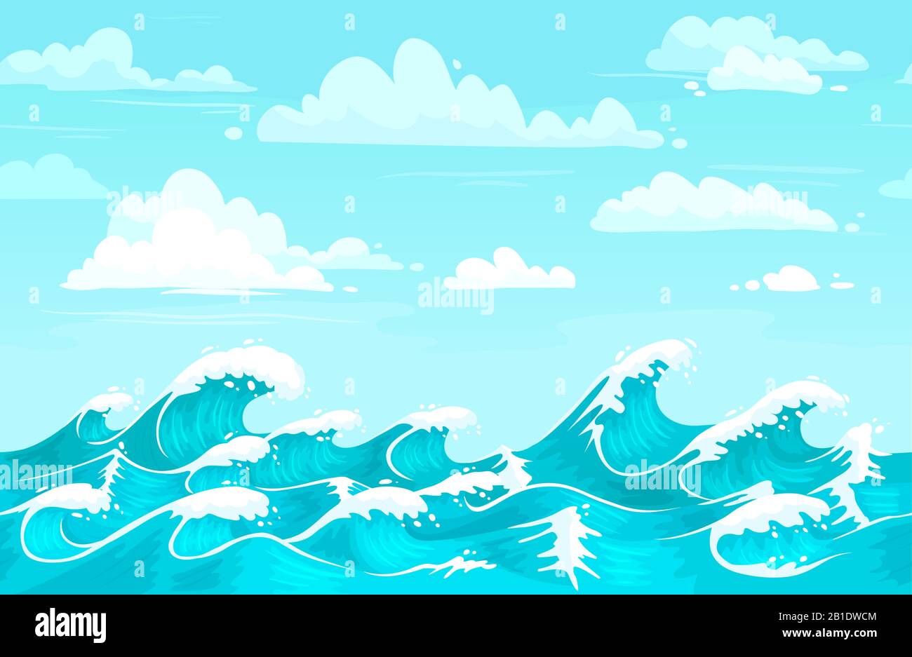 Ocean waves backdrop. Sea water, storm wave and aqua seamless cartoon vector background illustration Stock Vector