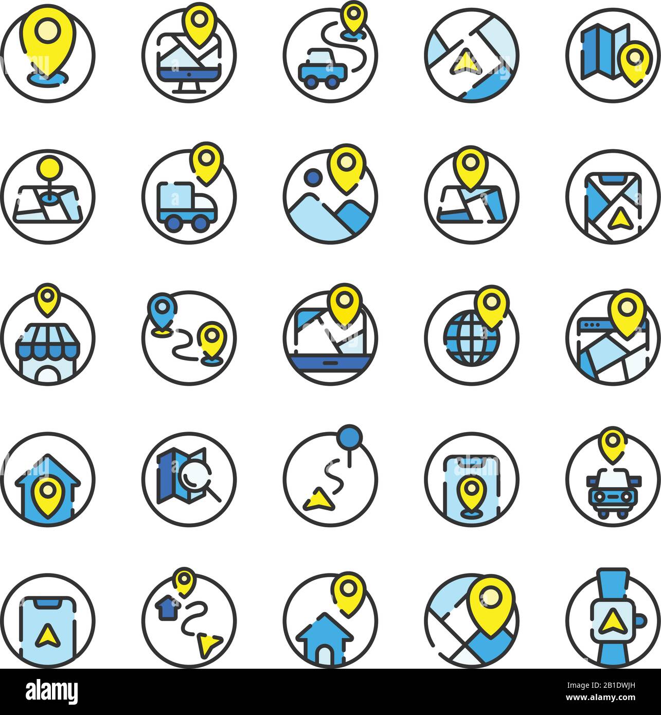 Location and Map filled outline icon set. Vector and Illustration Stock ...