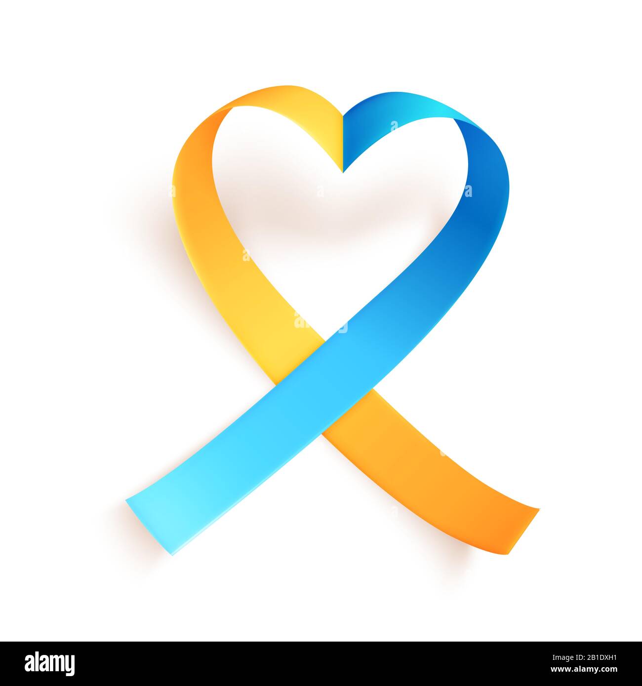 Heart shaped blue yellow ribbon over white background. Template symbol