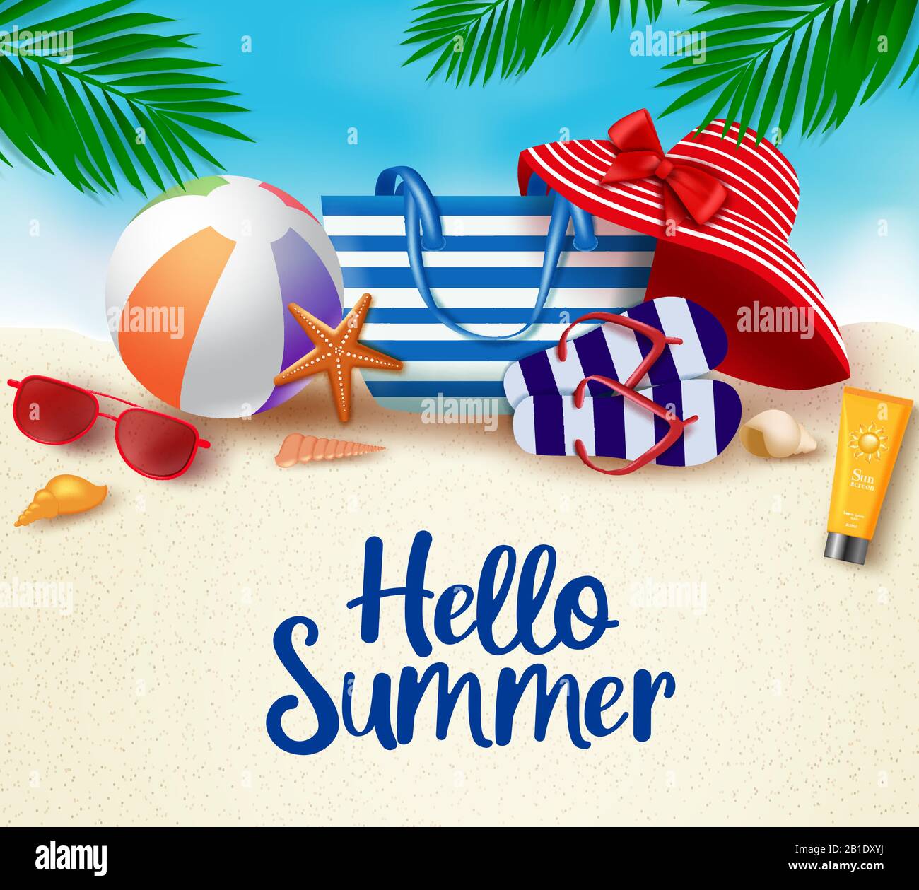 Hello summer in sand background vector banner. Hello summer greeting ...
